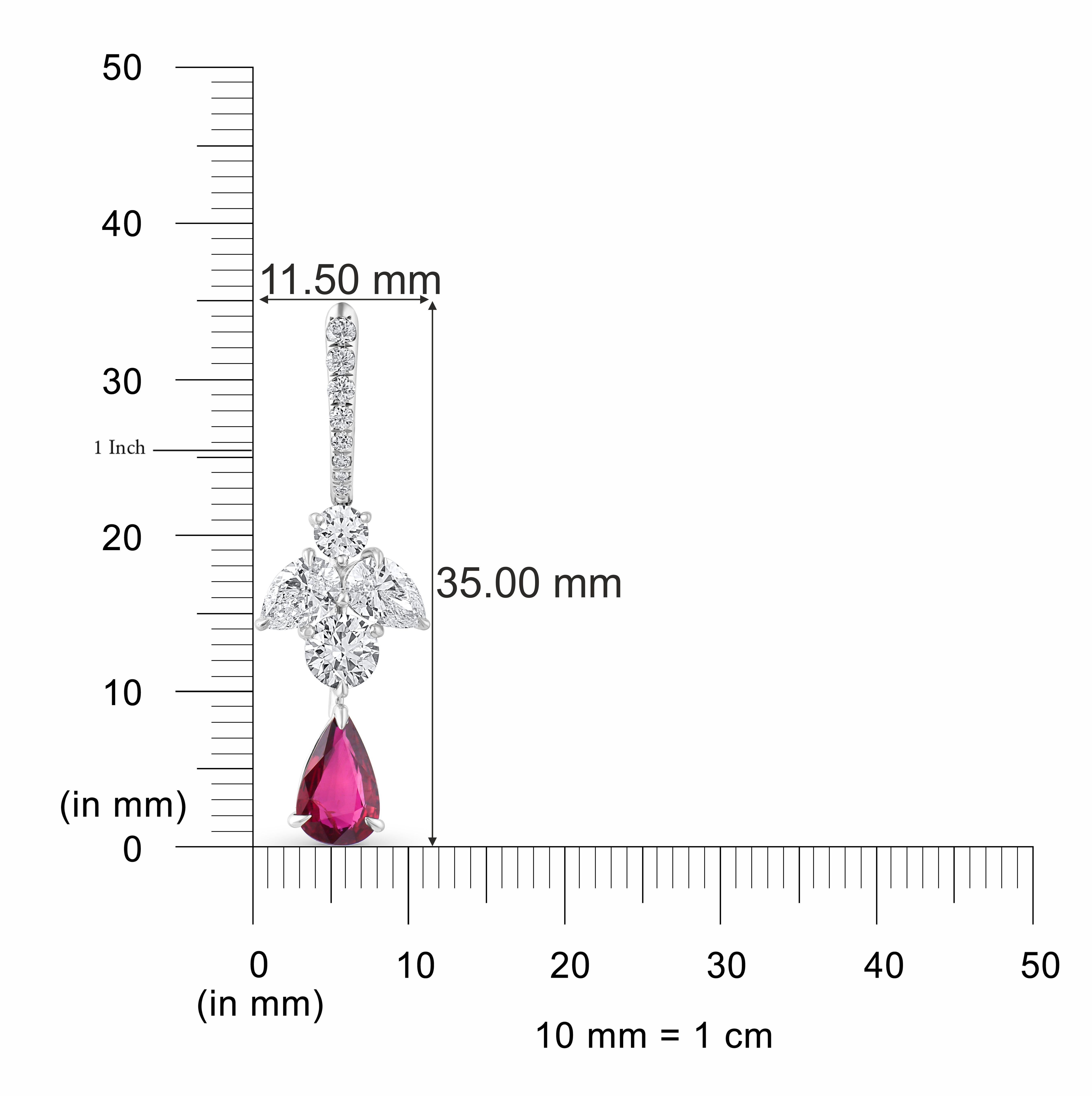HARAKH Pendientes de diamantes incoloros y rubíes naturales talla brillante de 3 TC Corte brillante en venta