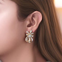 HARAKH 3.00 CT Colorless Diamond 18 Karat Yellow Gold Bow Sunlight Earrings