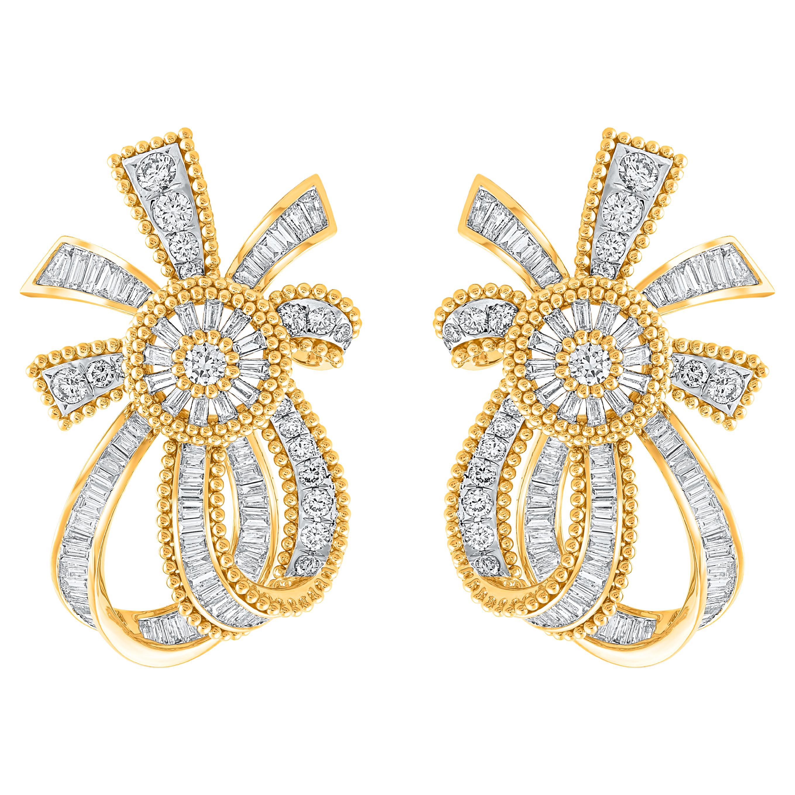 HARAKH Pendientes de oro amarillo de 18 quilates con diamante incoloro de 3,00 quilates Arco Luz Solar