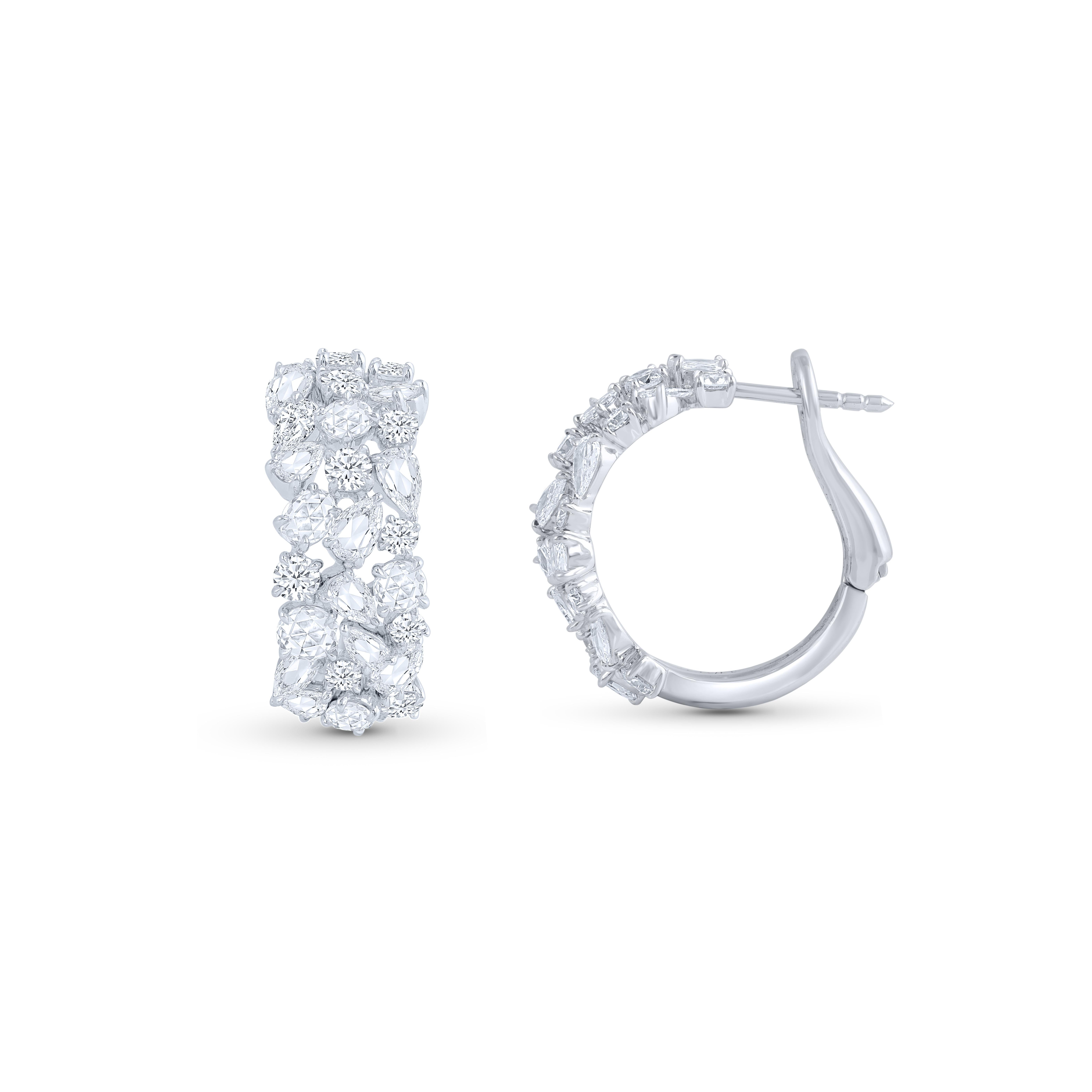 Contemporary Harakh 3.35 Carat Brilliant and Rose Cut Natural Diamond Hoop Earrings For Sale