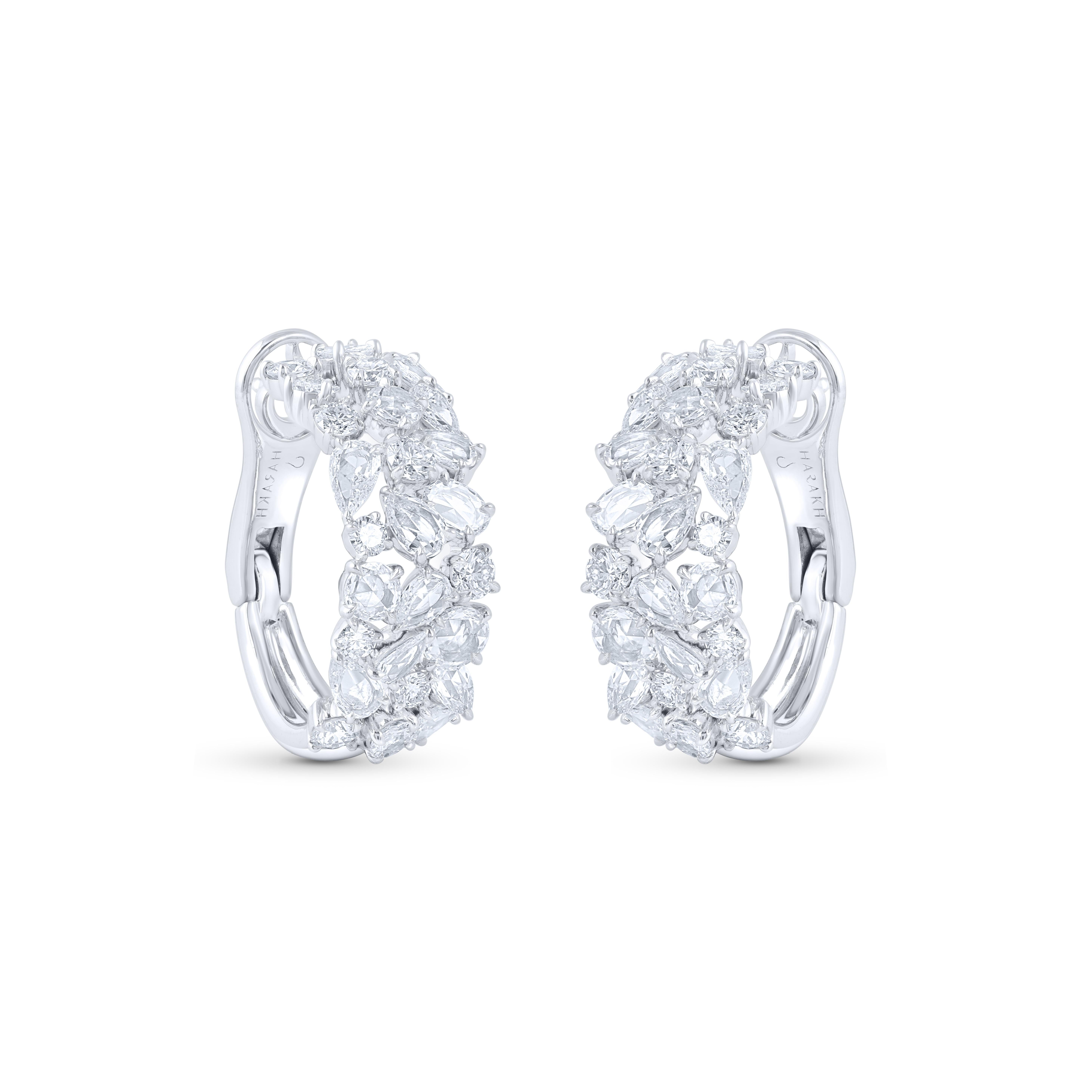 Round Cut Harakh 3.35 Carat Brilliant and Rose Cut Natural Diamond Hoop Earrings For Sale