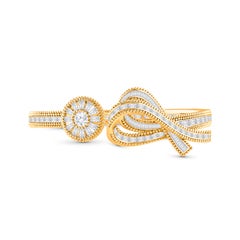 HARAKH 4 1/2 CT Colorless Diamond 18 Karat Yellow Gold Bow Sunlight Bangle