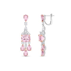HARAKH Pendientes Gota de Lluvia 4 1/4 CT Diamante Incoloro, Morganita y Turmalina Rosa