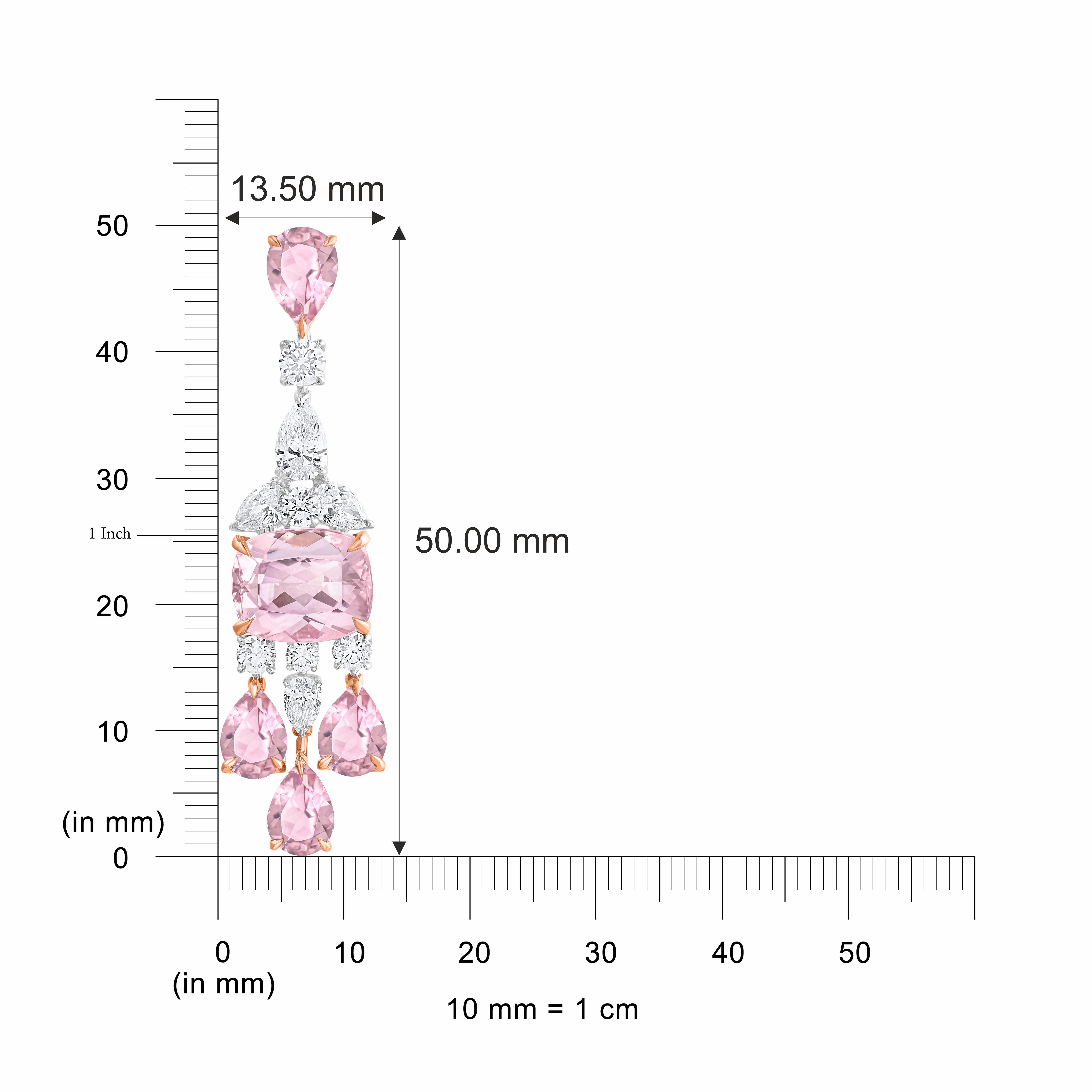 Modern HARAKH 4 1/4 CT Colorless Diamond, Morganite & Pink Tourmaline Raindrop Earrings For Sale