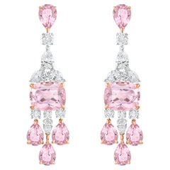 Orecchini a goccia con diamante incolore, morganite e tormalina rosa di HARAKH da 4 1/4 CT