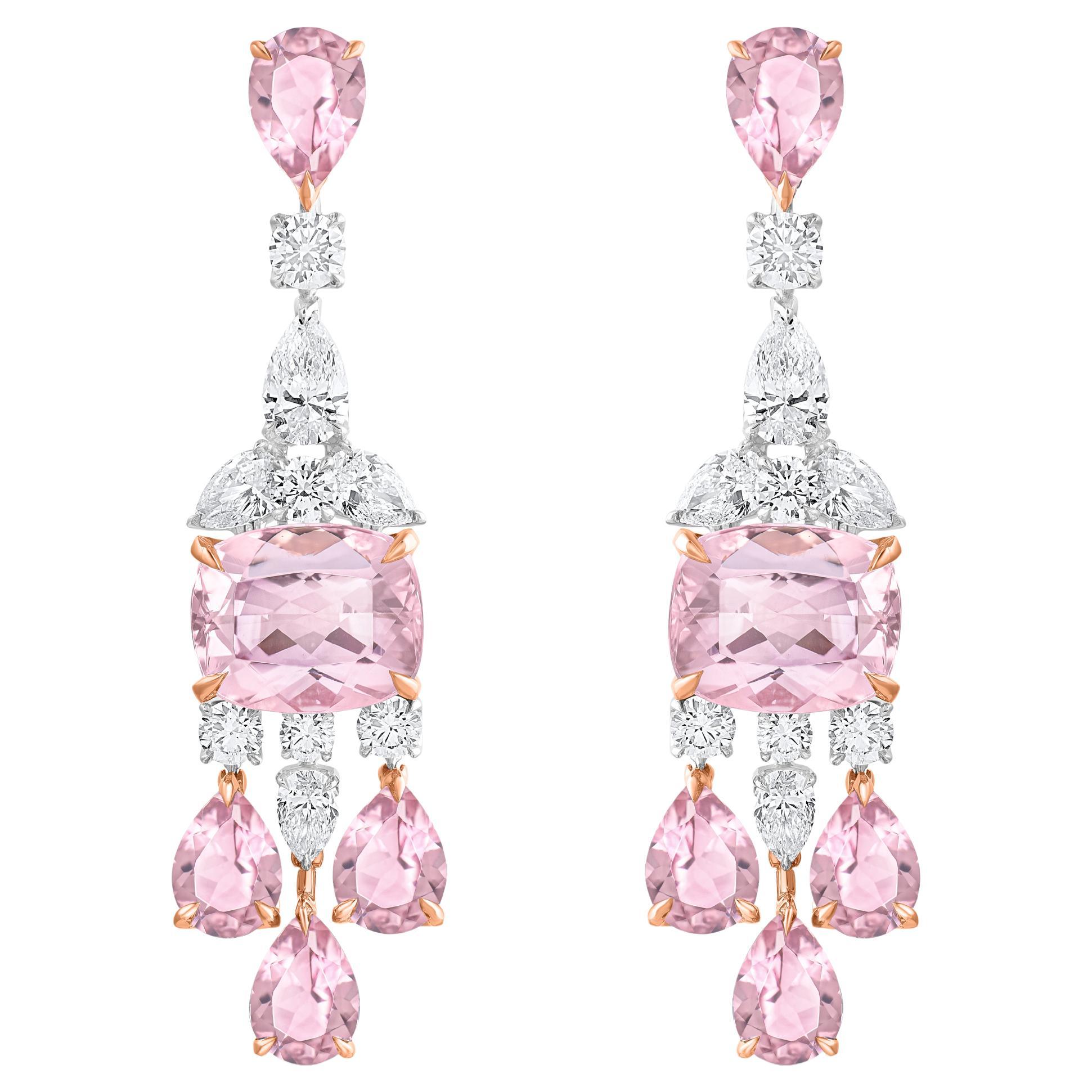 Orecchini a goccia con diamante incolore, morganite e tormalina rosa di HARAKH da 4 1/4 CT