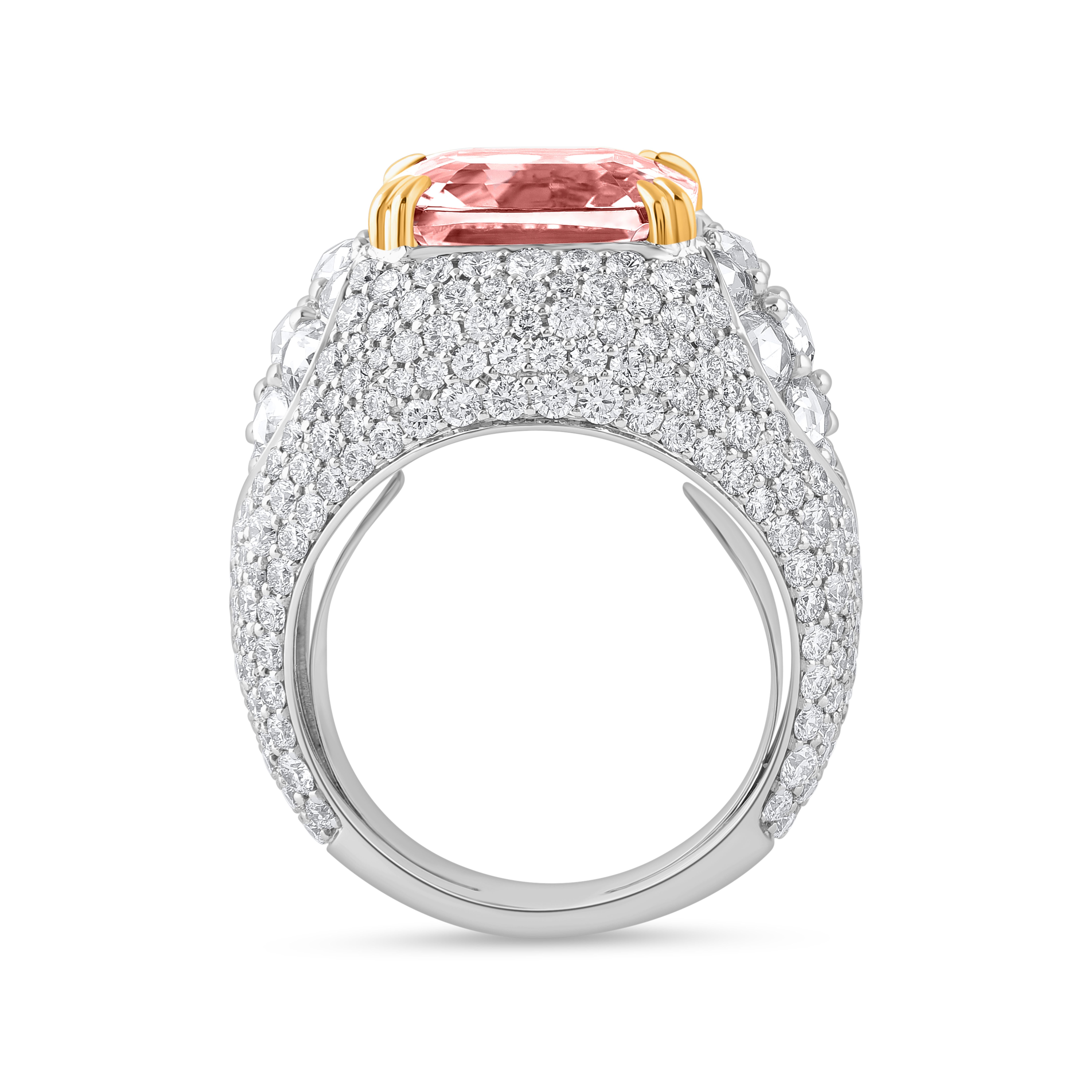 HARAKH 4 1/5CT farbloser Diamant und Pink Morganit Mandala 18KT Gold Ring (Zeitgenössisch) im Angebot