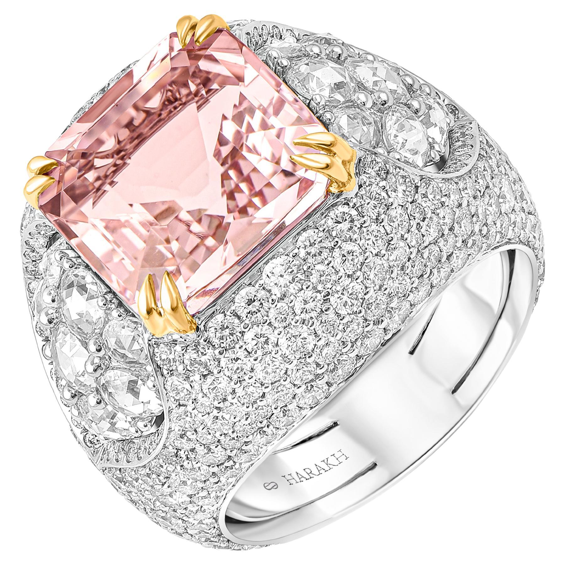 HARAKH 4 1/5CT farbloser Diamant und Pink Morganit Mandala 18KT Gold Ring im Angebot