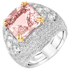 HARAKH 4 1/5CT Colorless Diamond and Pink Morganite Mandala 18KT Gold Ring