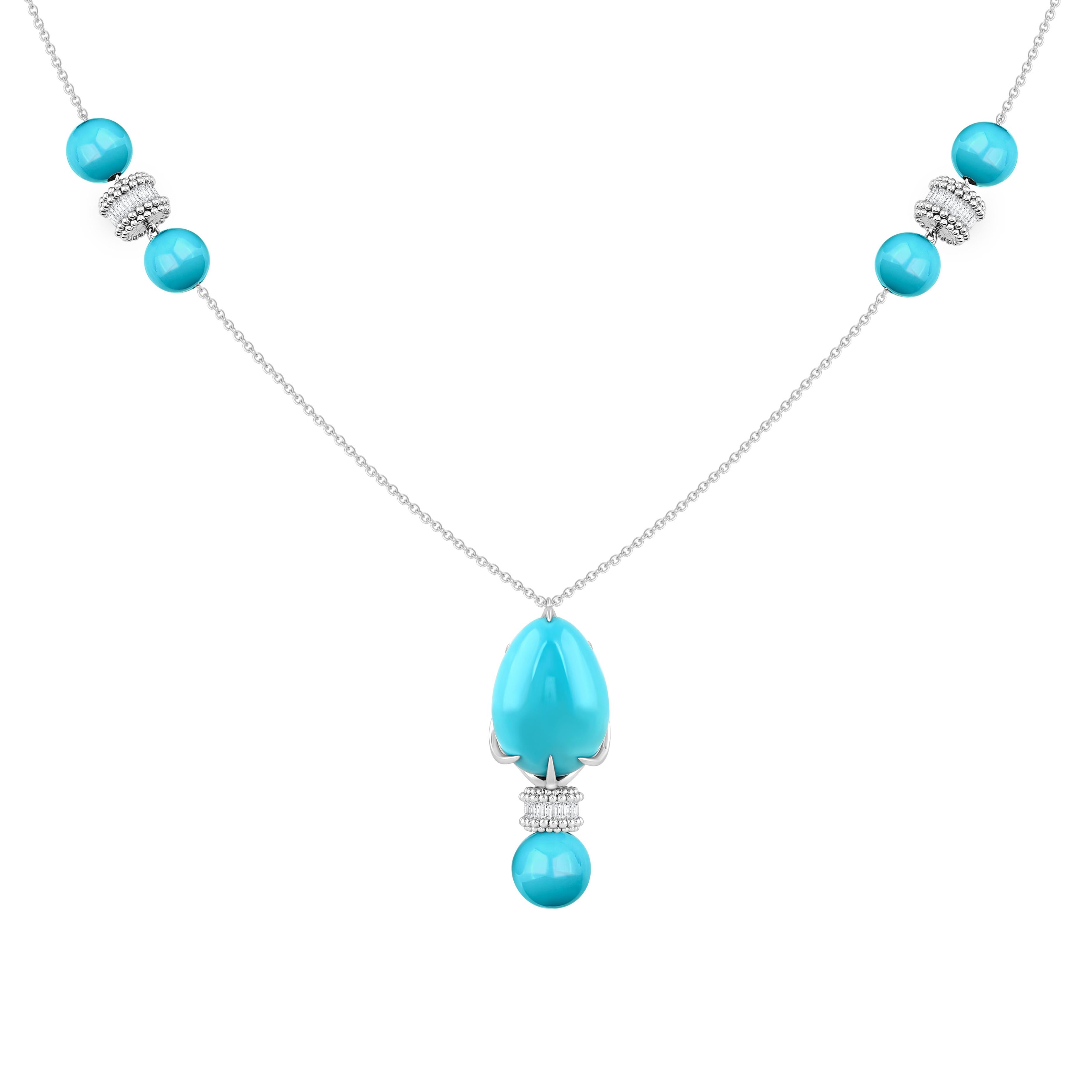 Contemporaneo Harakh 4 3/4 CT Diamante incolore Luce del Sole Famed Bella Collana di Turchese in vendita