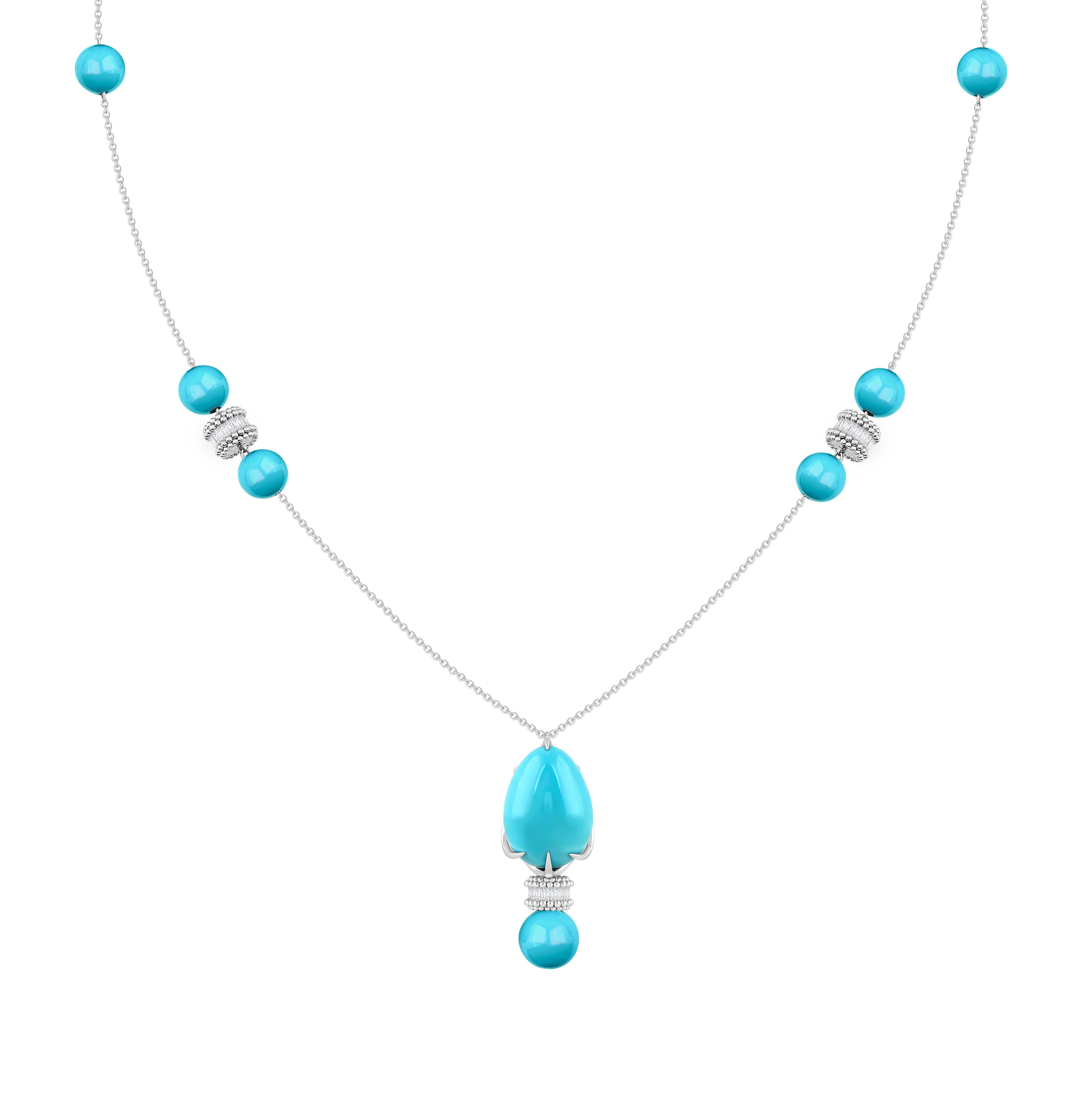Taglio brillante Harakh 4 3/4 CT Diamante incolore Luce del Sole Famed Bella Collana di Turchese in vendita