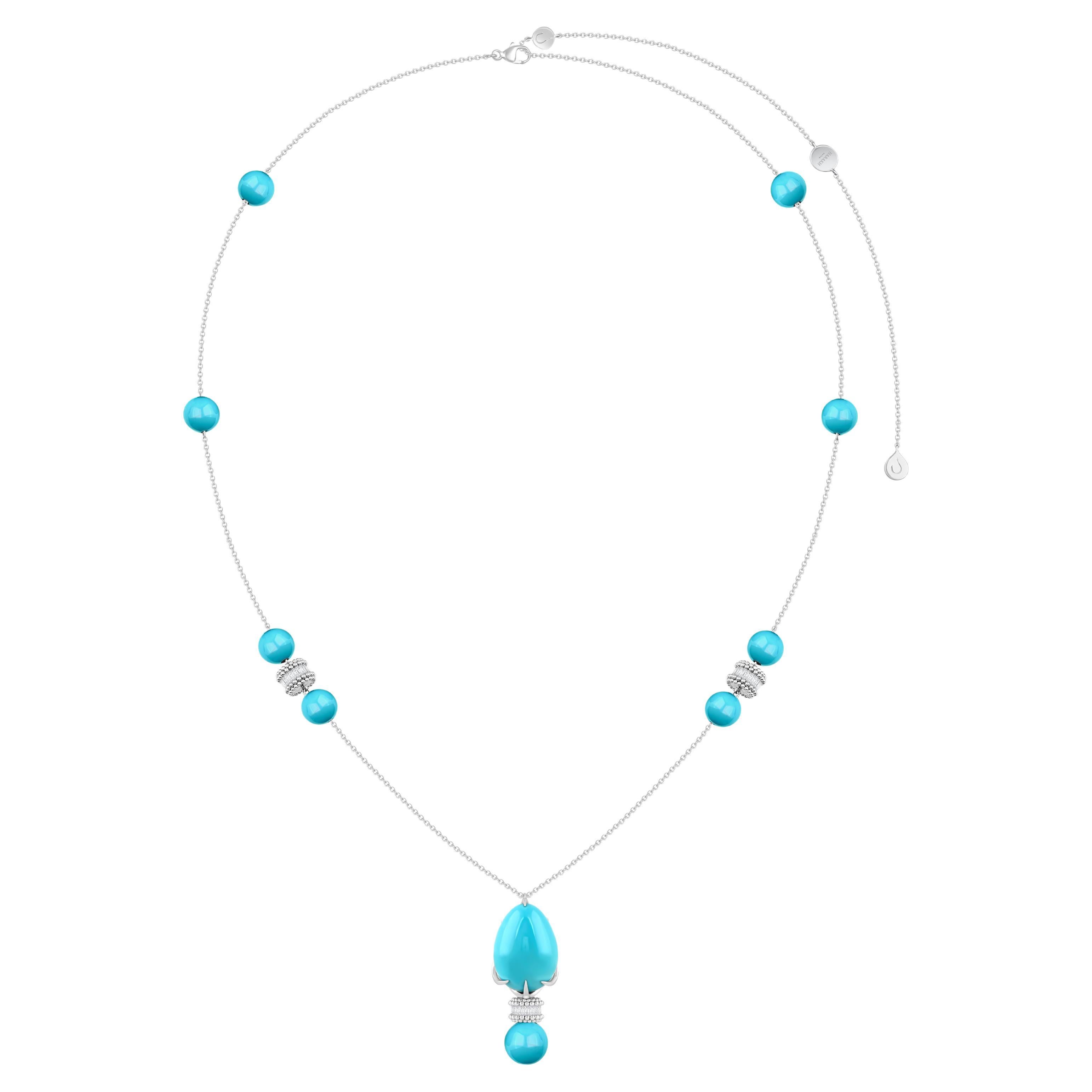 HARAKH 4 3/4 CT Colorless Diamond Sunlight Famed Beautiful Turquoise Necklace