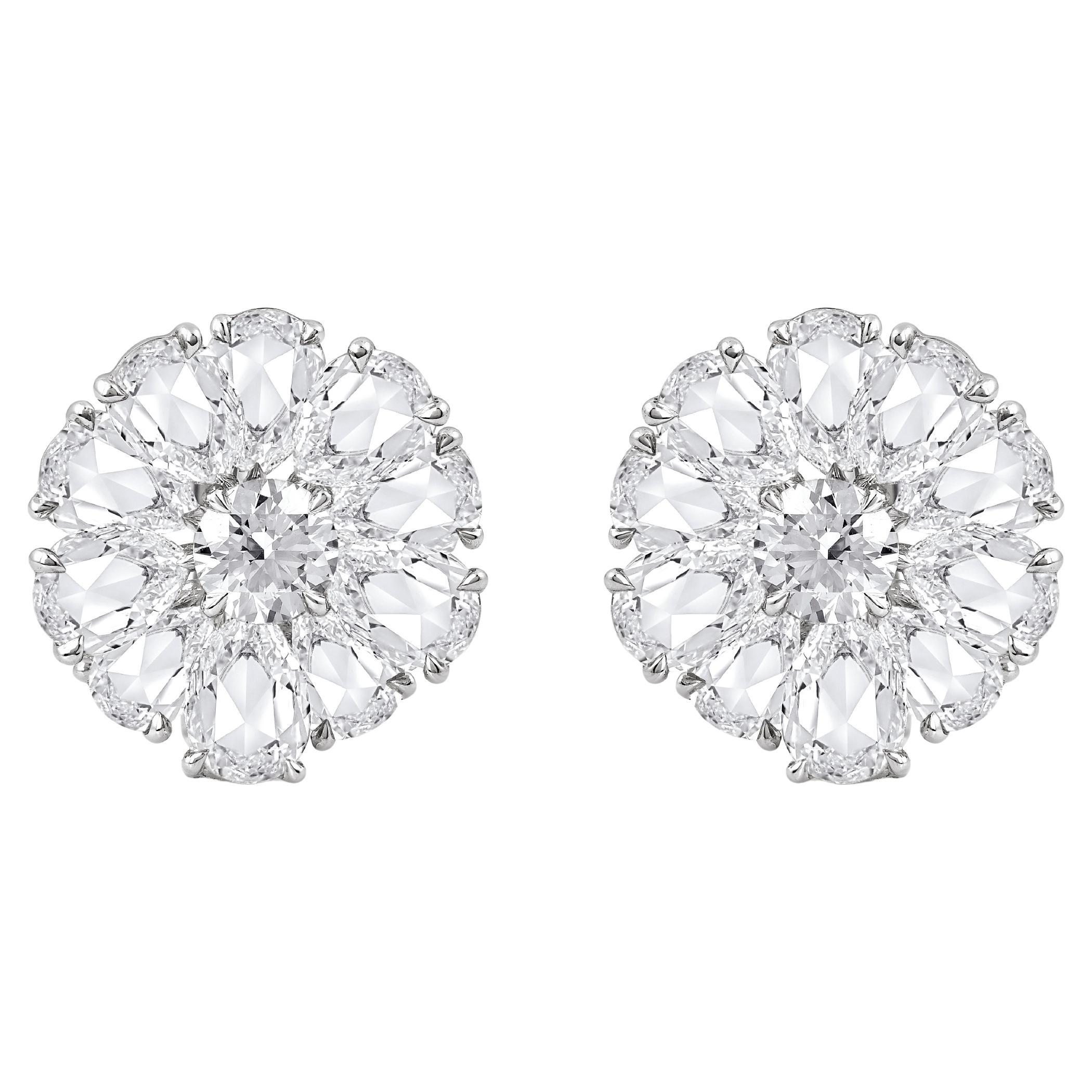 Harakh 4 3/8 Carat Brilliant Cut Natural Colorless Diamond Cascade Stud Earrings