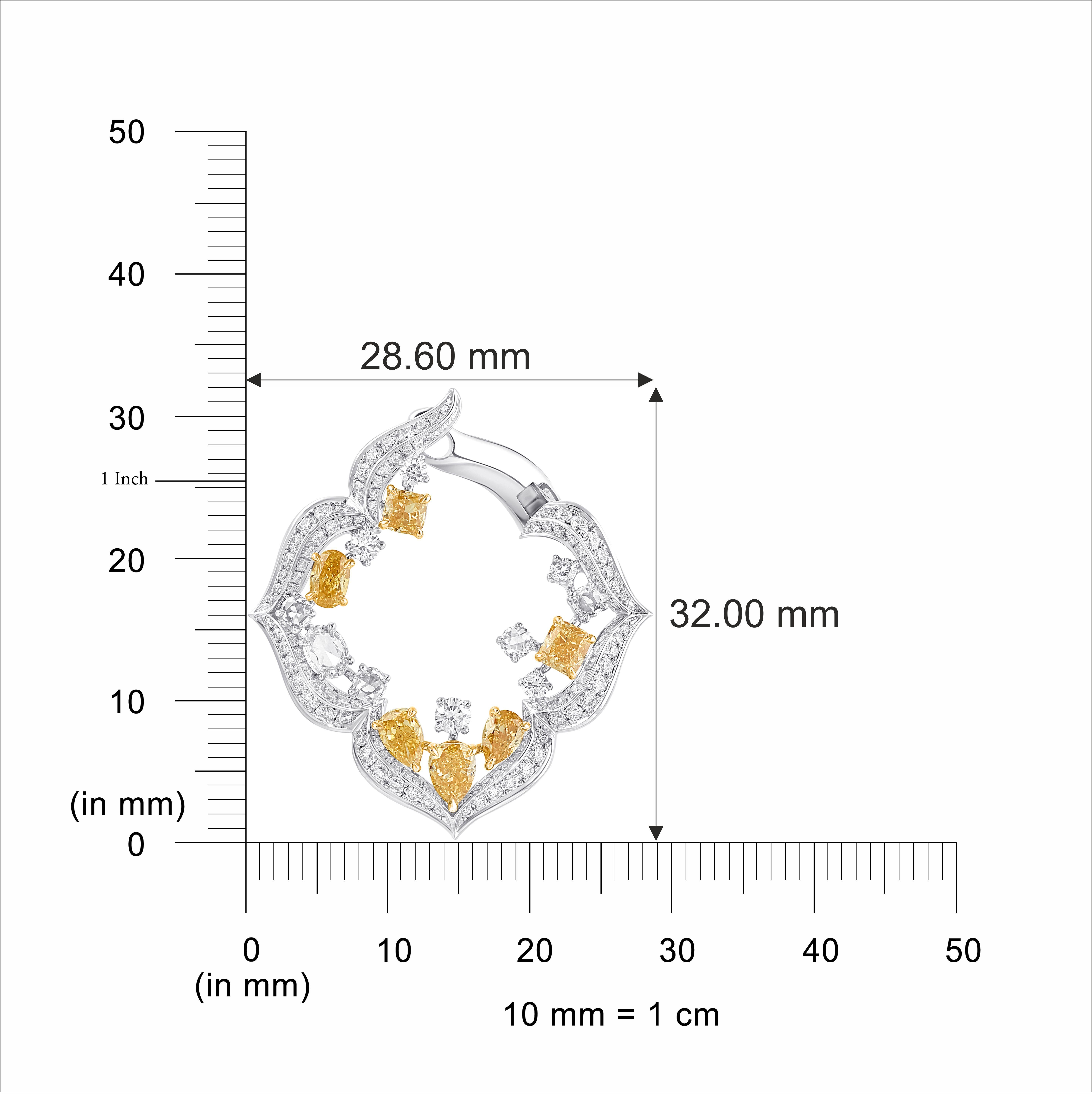 Contemporary HARAKH 4 3/8 CT Nature Colorless & Yellow Diamond Mandala Earring For Sale
