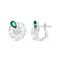 HARAKH 4 CT Natural Colorless Diamond and Emerald Gemstone Cluster Stud Earrings