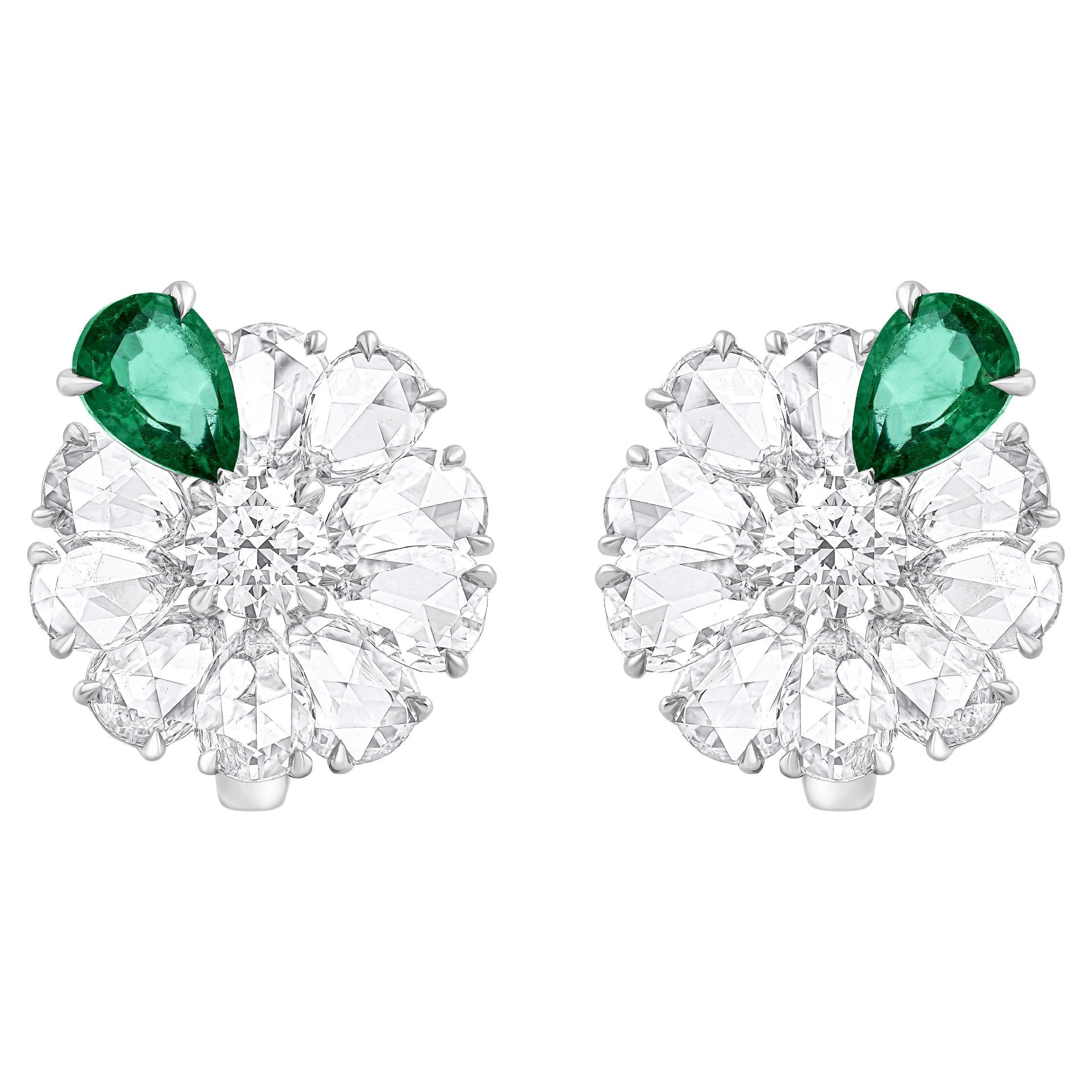 HARAKH 4 CT Natürlicher farbloser Diamant und Smaragd Edelstein Cluster Ohrstecker