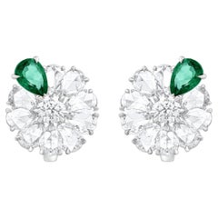 HARAKH 4 CT Natürlicher farbloser Diamant und Smaragd Edelstein Cluster Ohrstecker