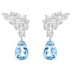 HARAKH 5 1/3 Karat farblose Diamant- und Aquamarin-Ohrringe mit Brillantschliff