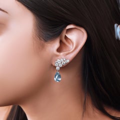 HARAKH 5 1/3 CT Natural Colorless Diamond and Aquamarine Gemstone Earrings