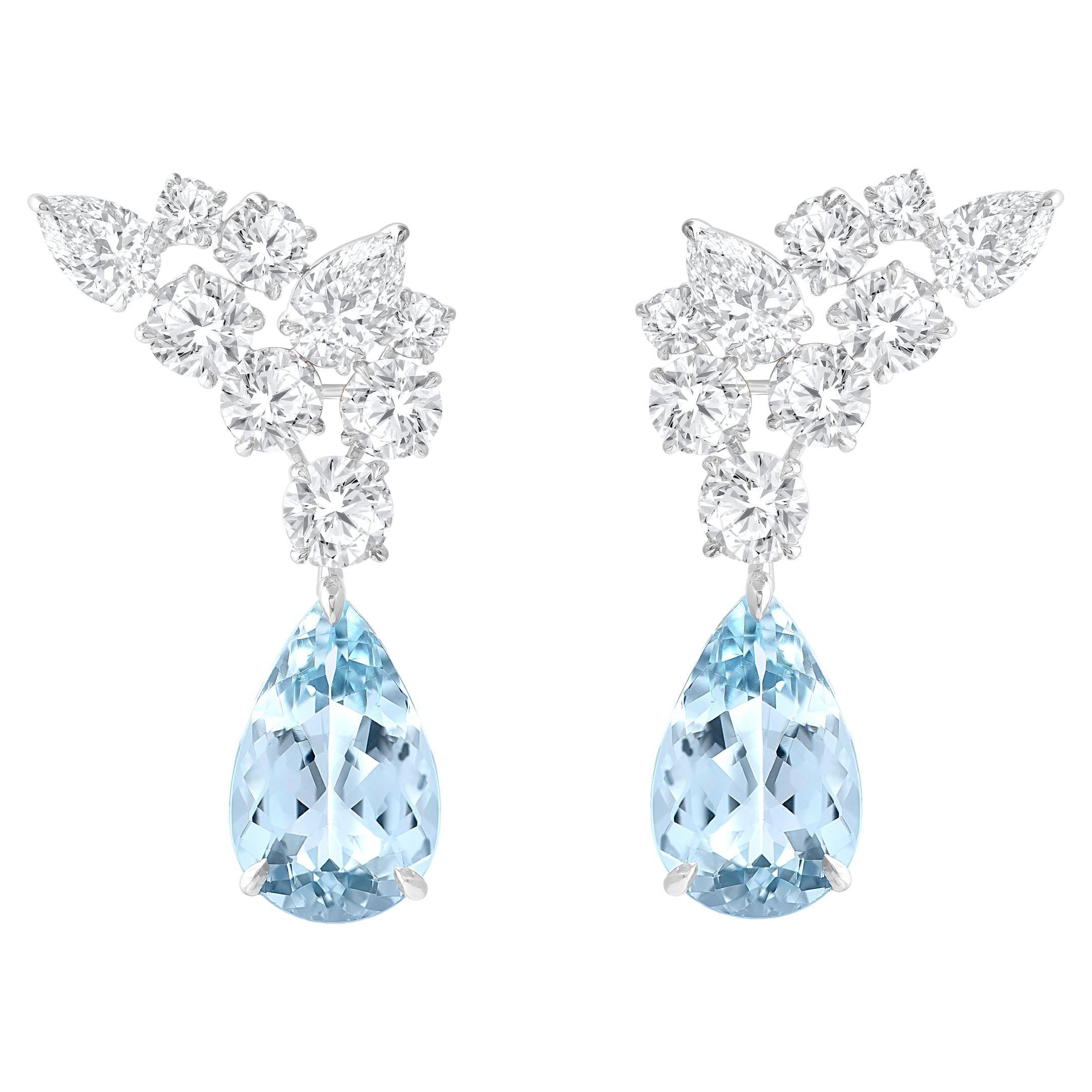 Boucles d
oreilles Harakh 5 1/3 CT Natural Colorless Diamond and Aquamarine Gemstone