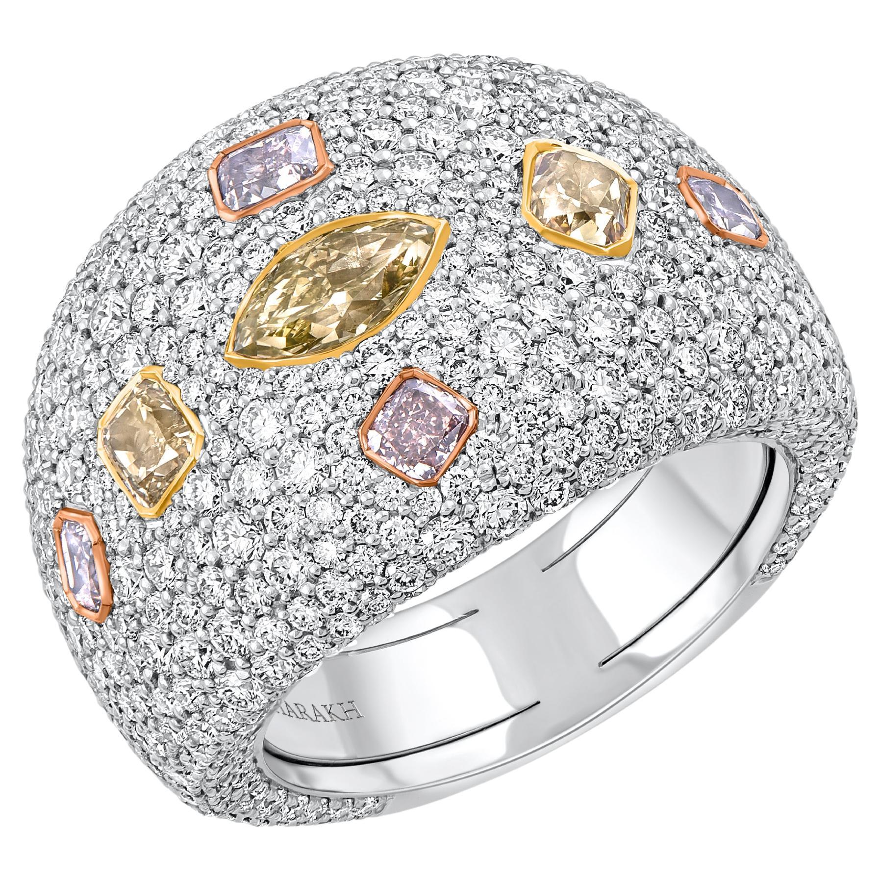 HARAKH 5 5/8 CT Colorless and Yellow Diamond Raindrop 18KT Gold Ring For Sale