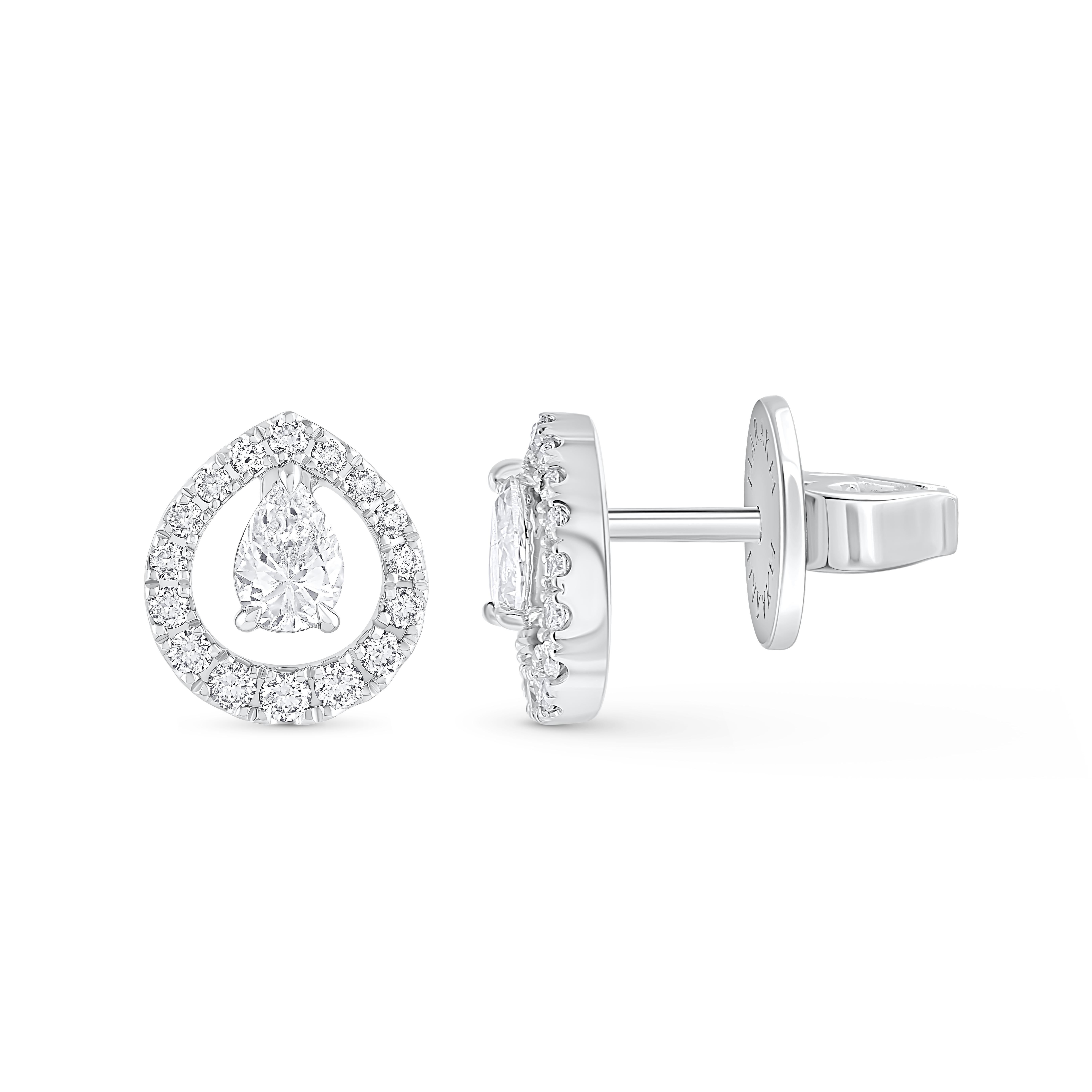 Modern HARAKH 5/8 CT Natural Colorless Diamond 18KT Raindrop Pear Stud Earrings For Sale