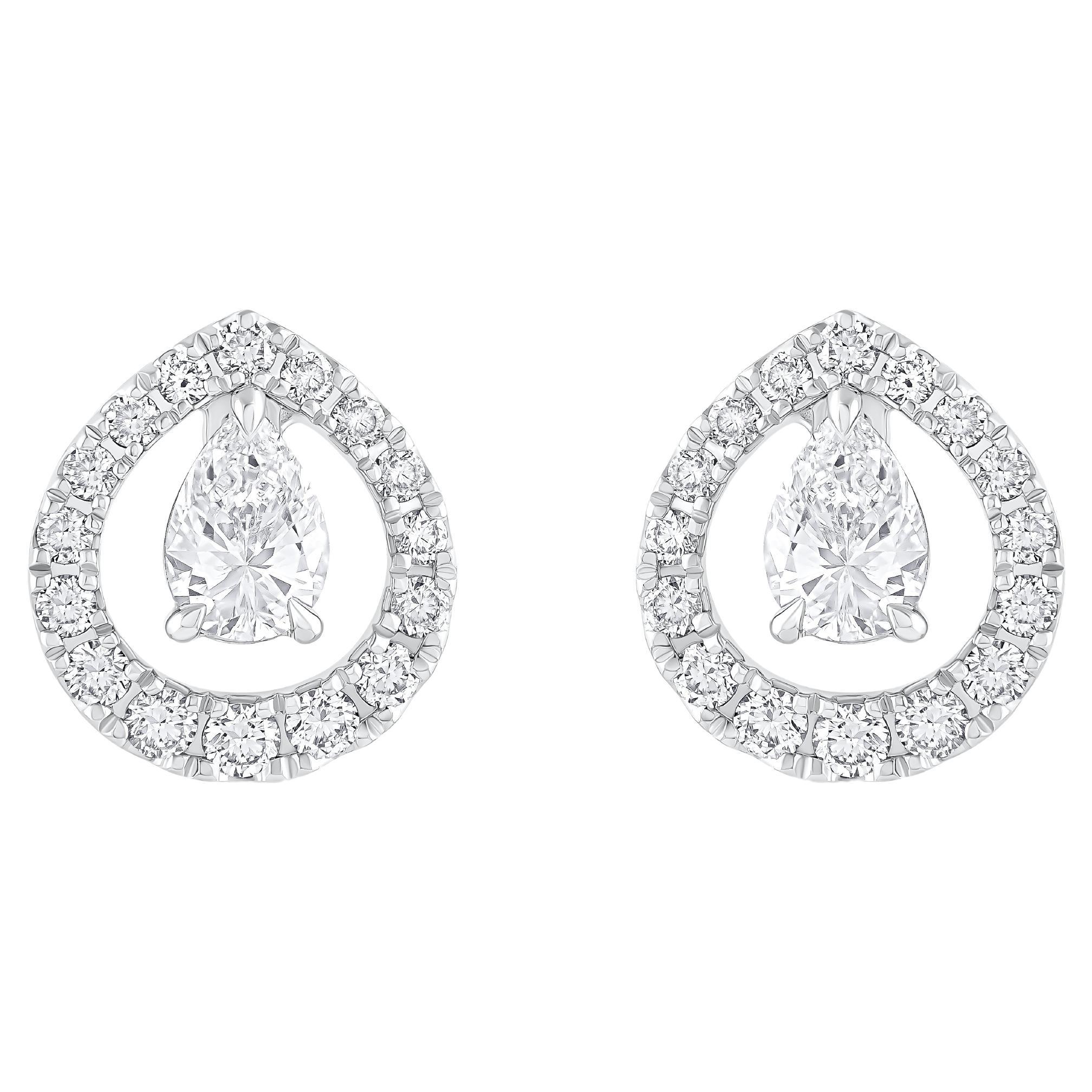 HARAKH 5/8 CT Natural Colorless Diamond 18KT Raindrop Pear Stud Earrings For Sale
