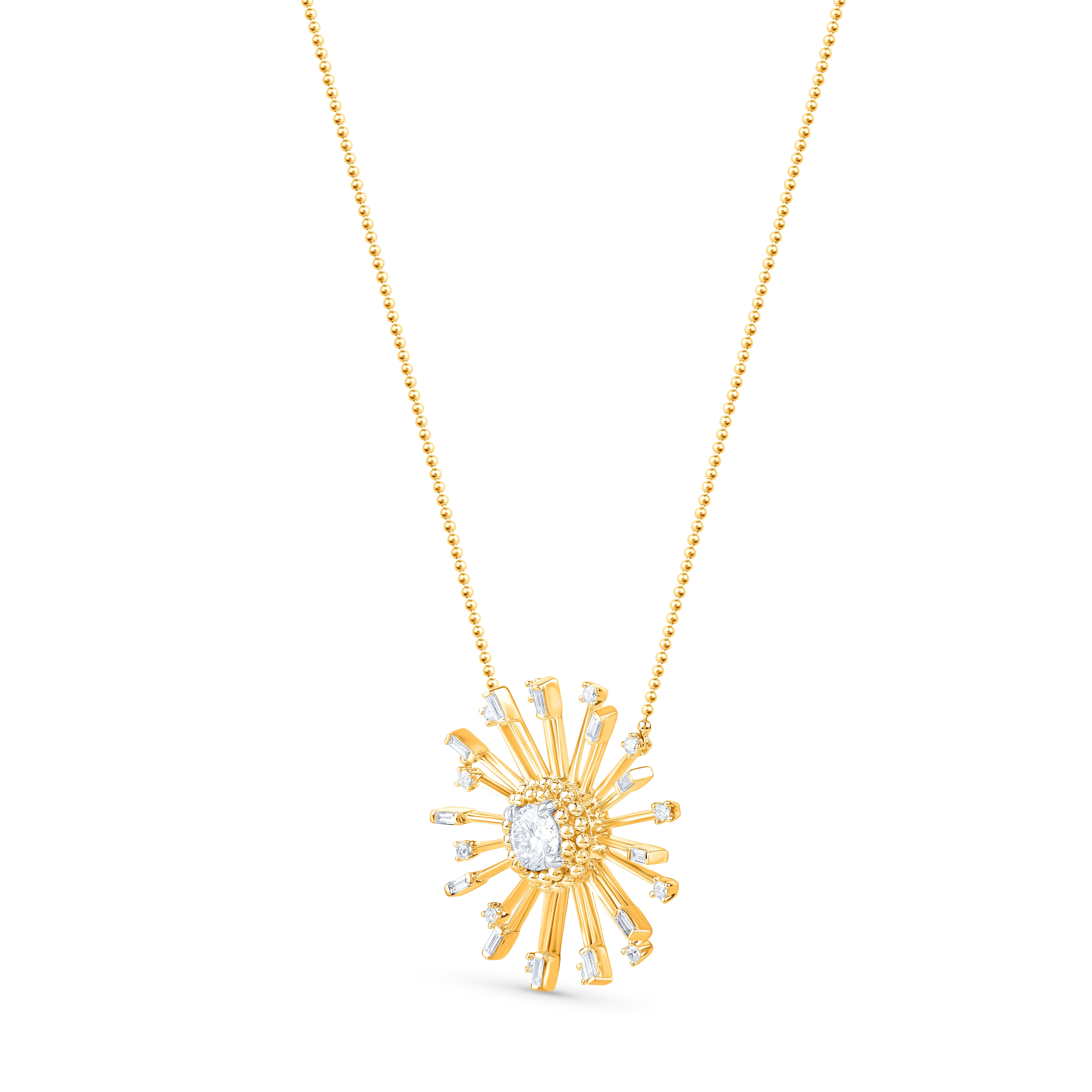 Inspiré par le voyage des rayons du soleil à travers l'espace et le temps pour illuminer notre monde. Une forme artisanale de broderie connue sous le nom de pota est recréée spécialement pour l'or en utilisant de délicates granulations faites à la