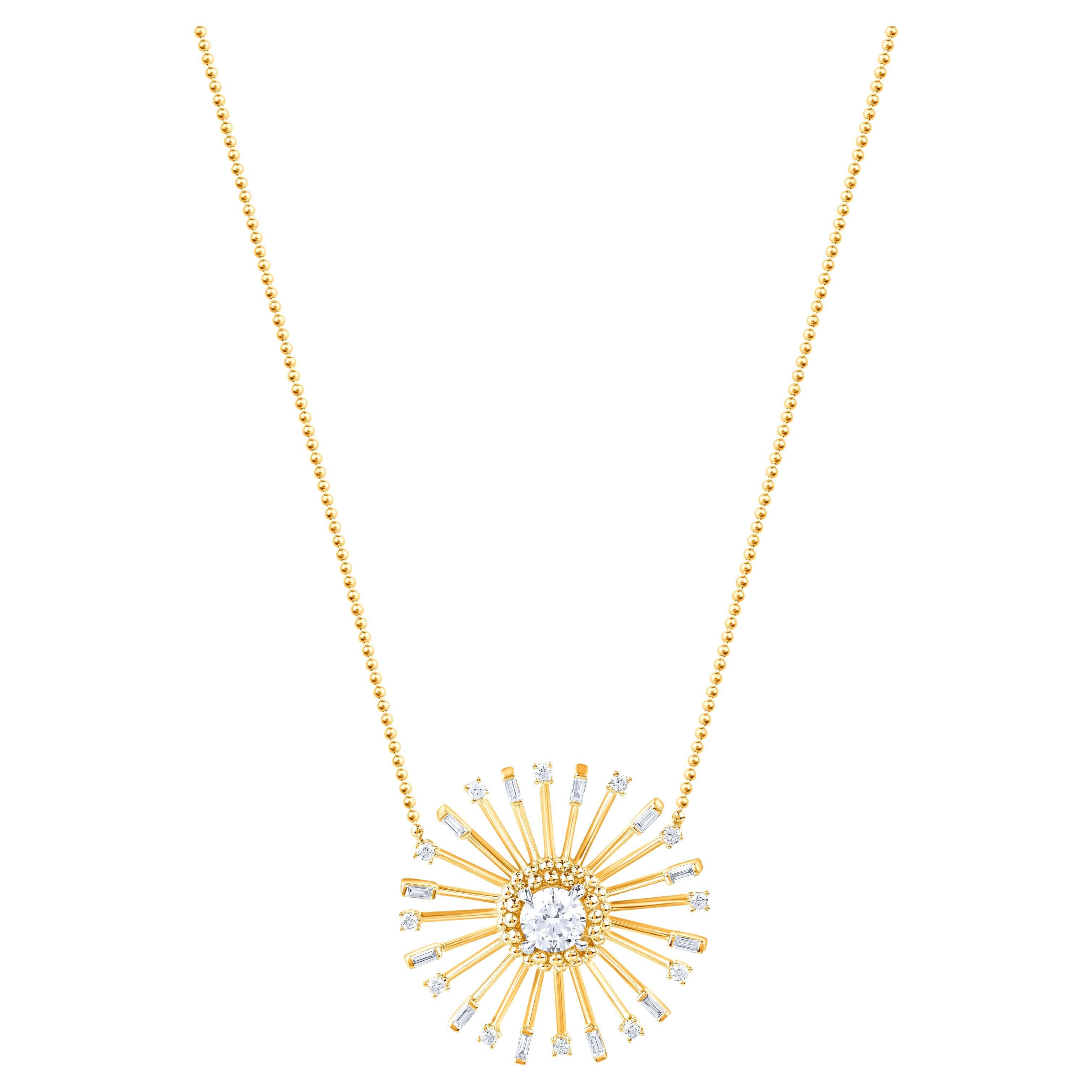 HARAKH 5/8 CT Colorless Diamond Sunlight Pendant Necklace in 18 Kt Yellow Gold