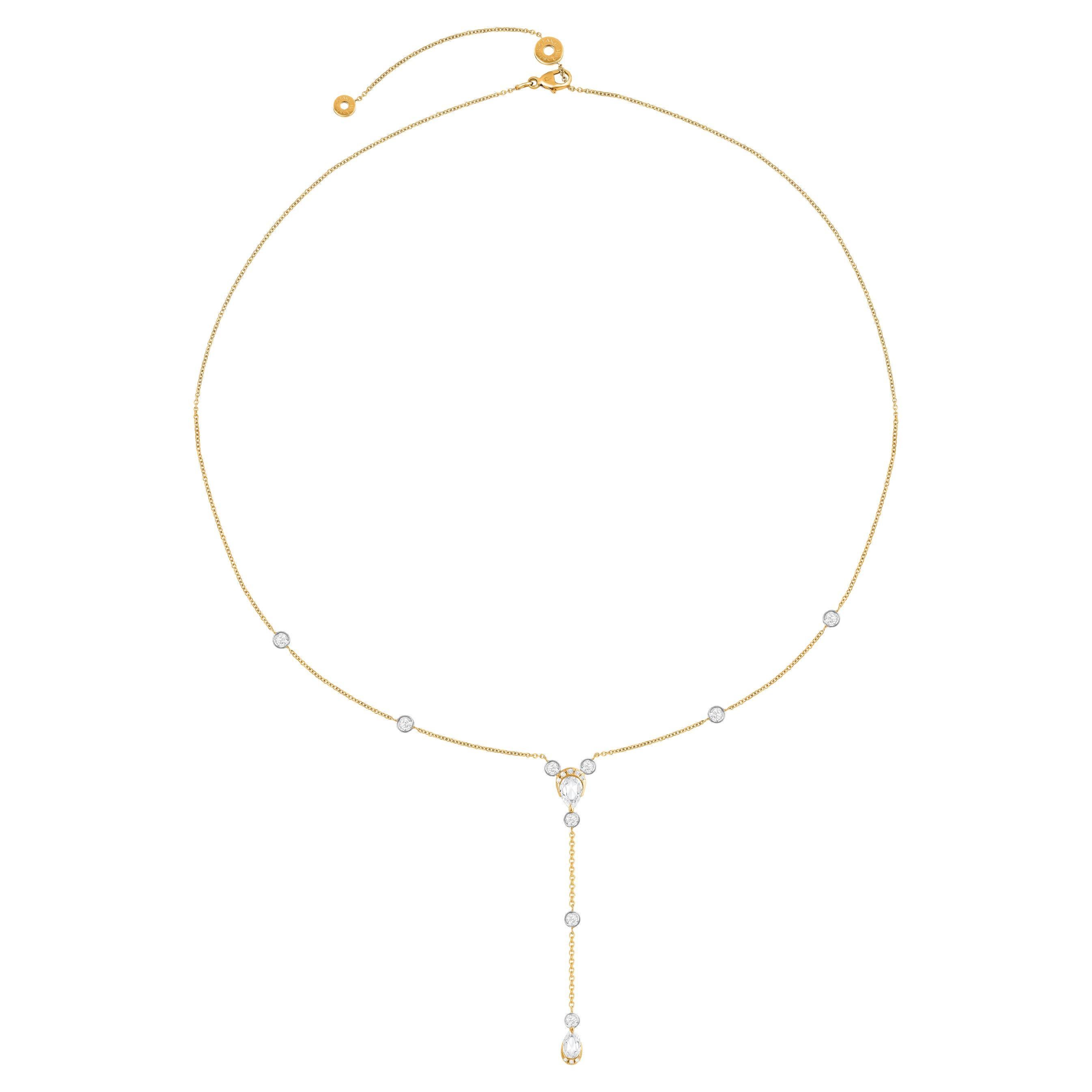 HARAKH 5/8 CT Natural Colorless Diamond Lariat Necklace in 18KT Yellow Gold For Sale