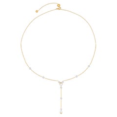 HARAKH 5/8 CT Natural Colorless Diamond Lariat Necklace in 18KT Yellow Gold