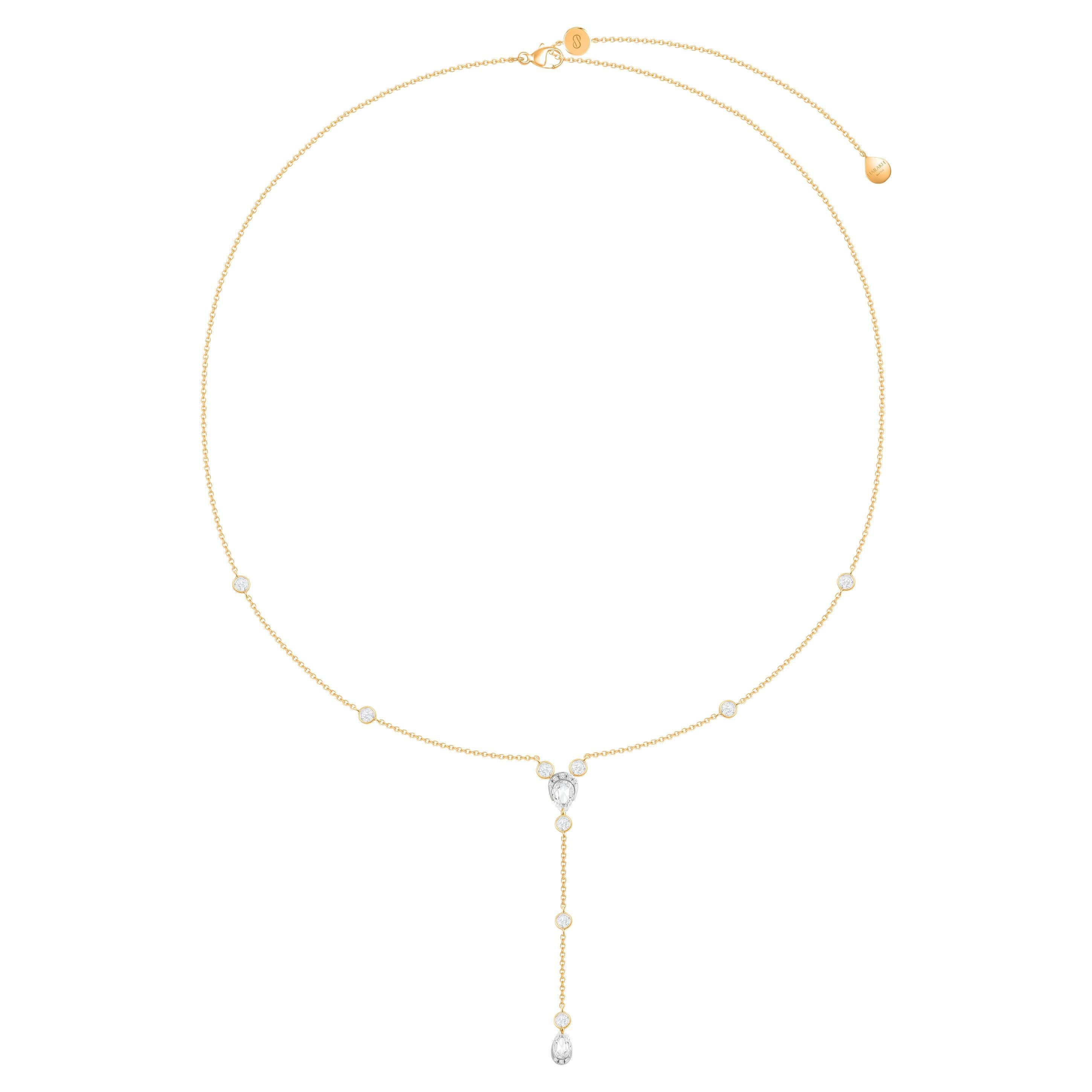 HARAKH 5/8 CT Natural Colorless Diamond Lariat Necklace in 18KT Yellow Gold