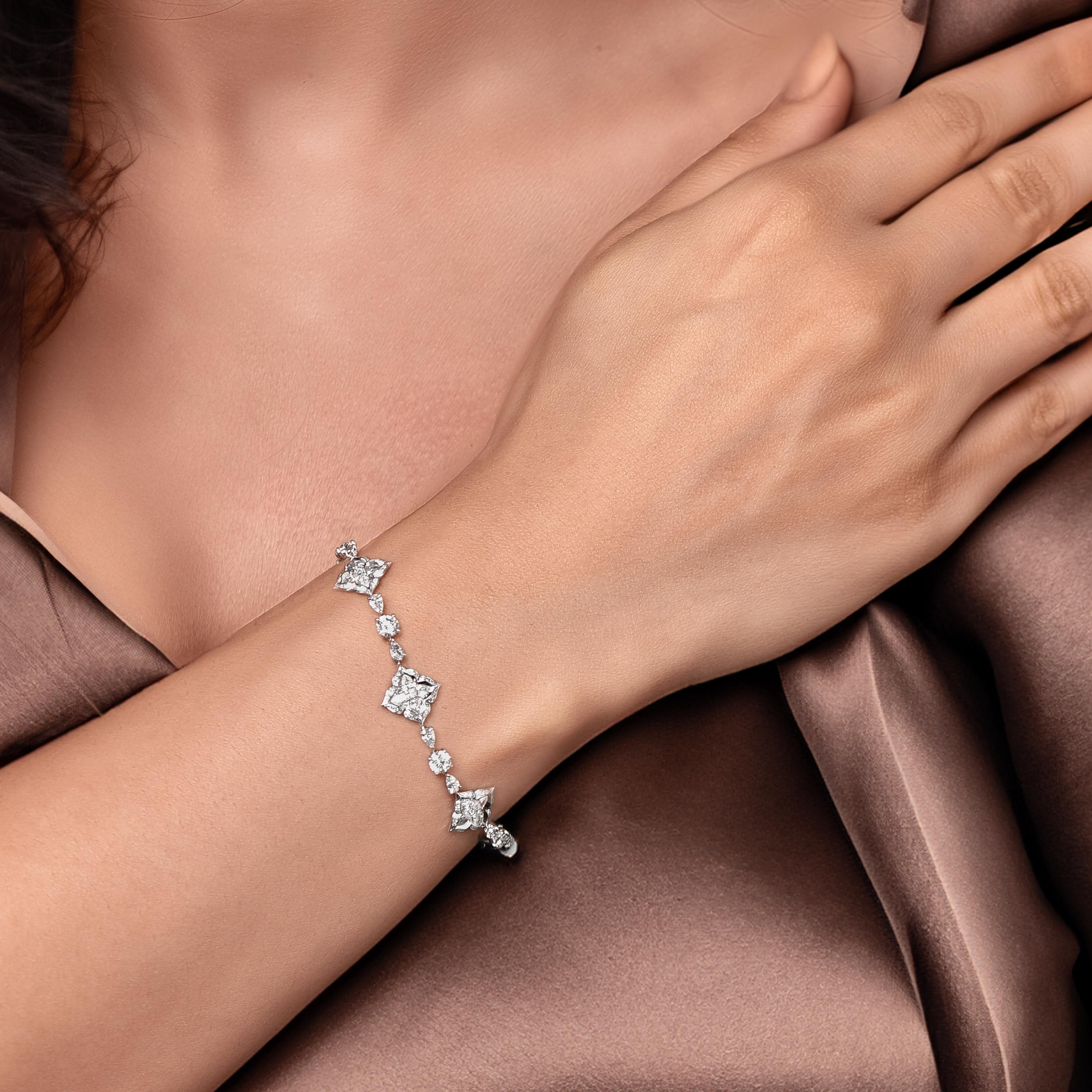Contemporary HARAKH 5 Carat Brilliant Cut Natural Colorless Diamond Mandala Tennis Bracelet For Sale