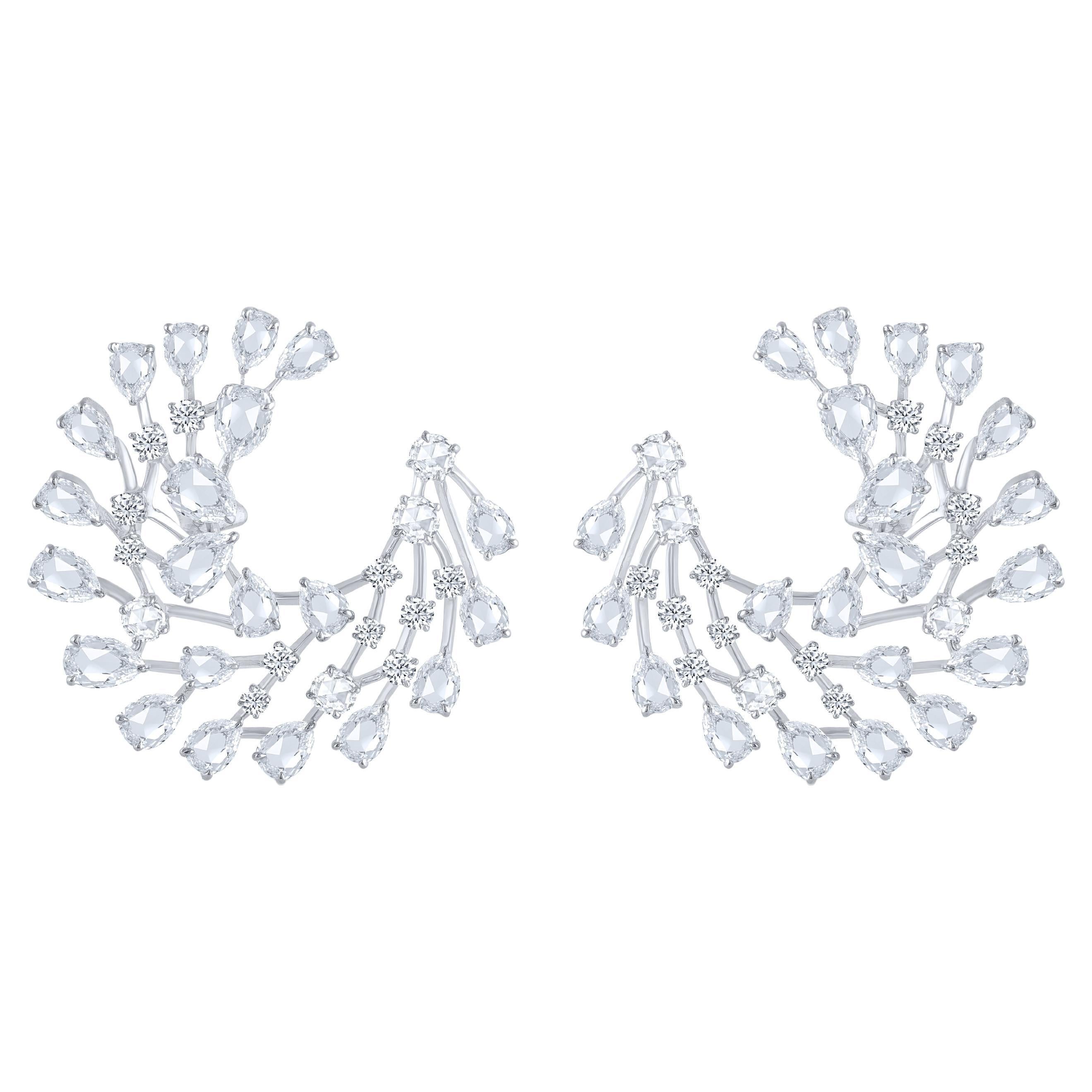 Harakh 5 Karat farbloser Diamant Brillant & Rosenschliff 18KT Gold Cascade Ohrringe im Angebot