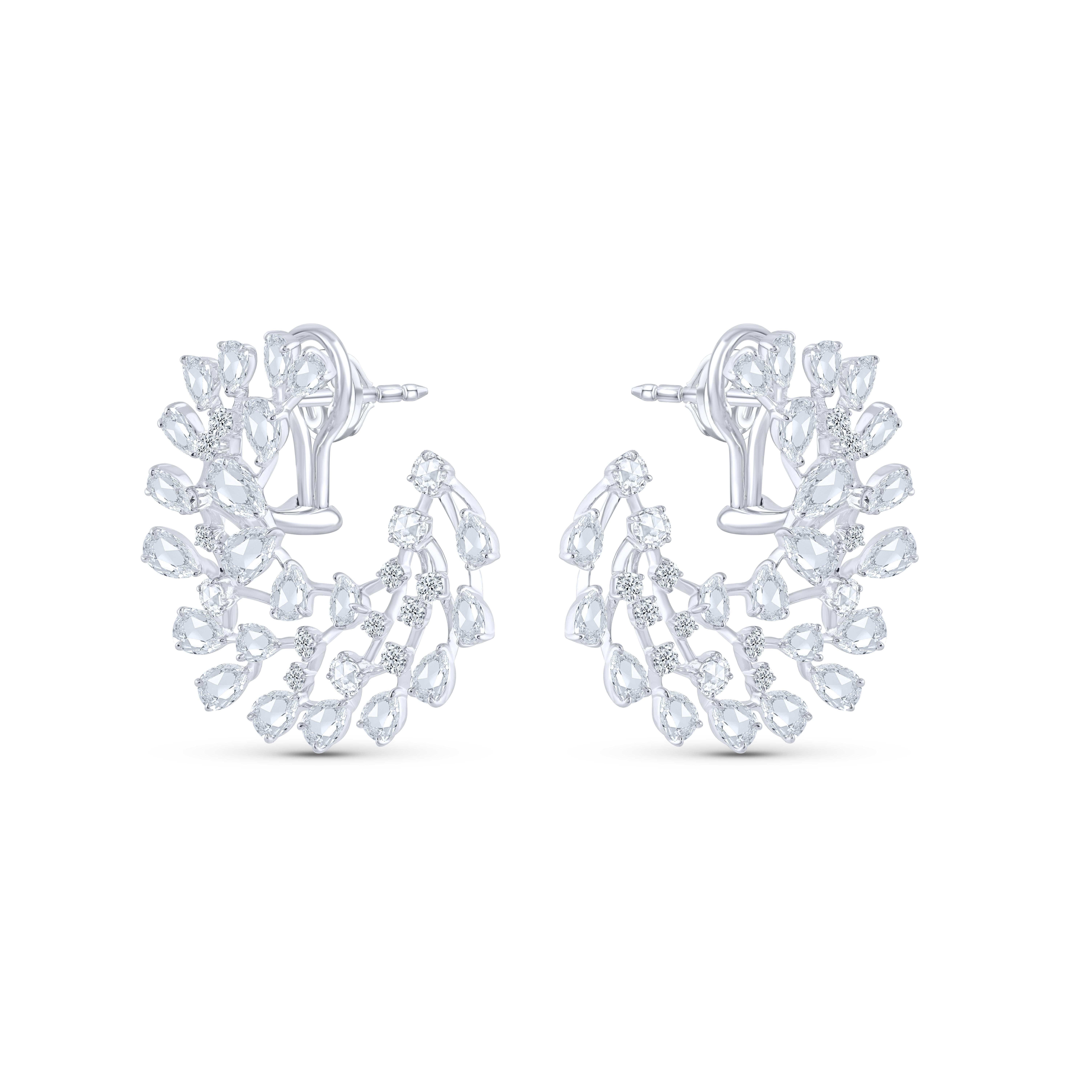 Round Cut Harakh 5.00 Carat Brilliant and Rose Cut Natural Diamond Hoop Earrings For Sale