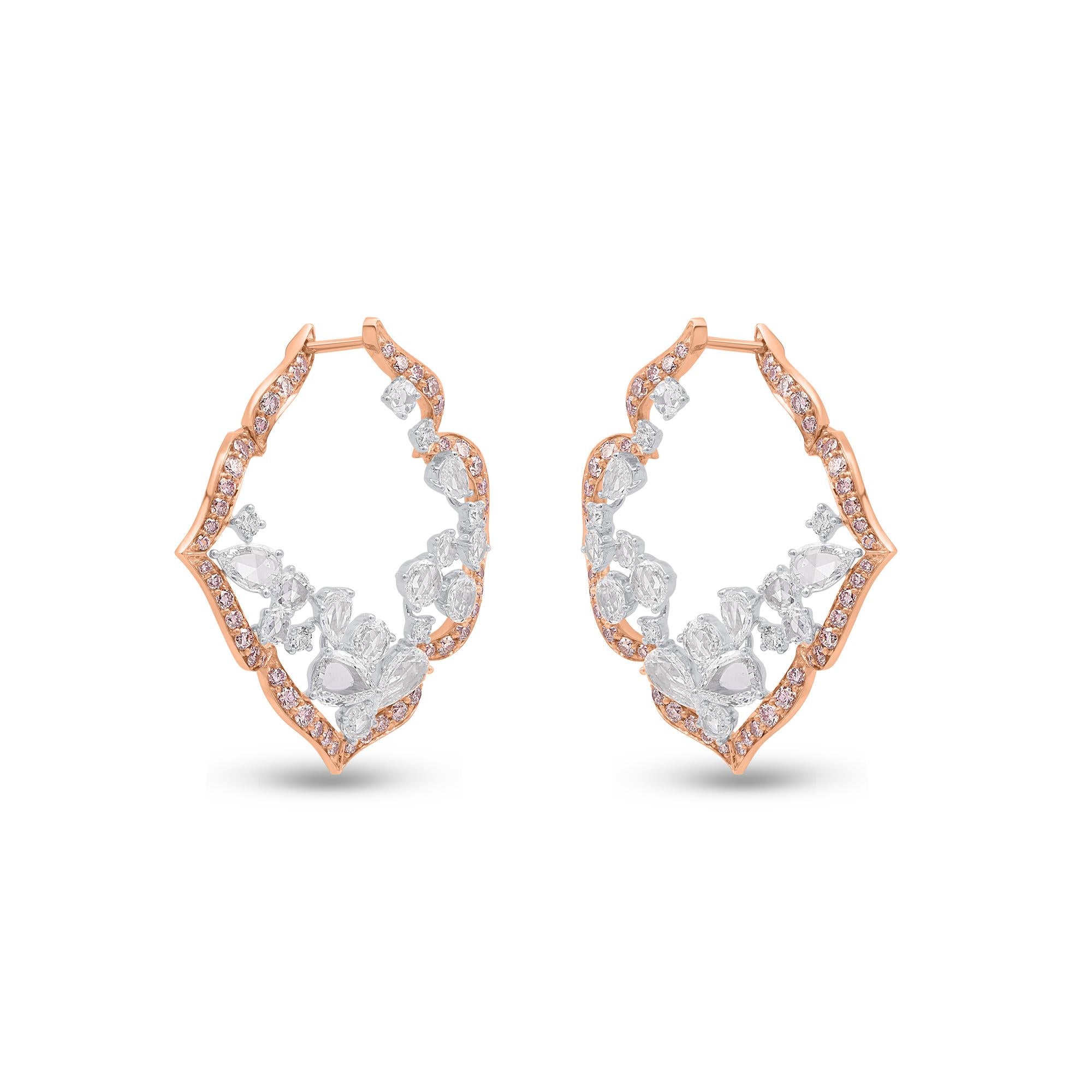 Modern Harakh 5.12 Carat Colorless Natural Pink Diamond 18 Karat Rose Gold Earrings