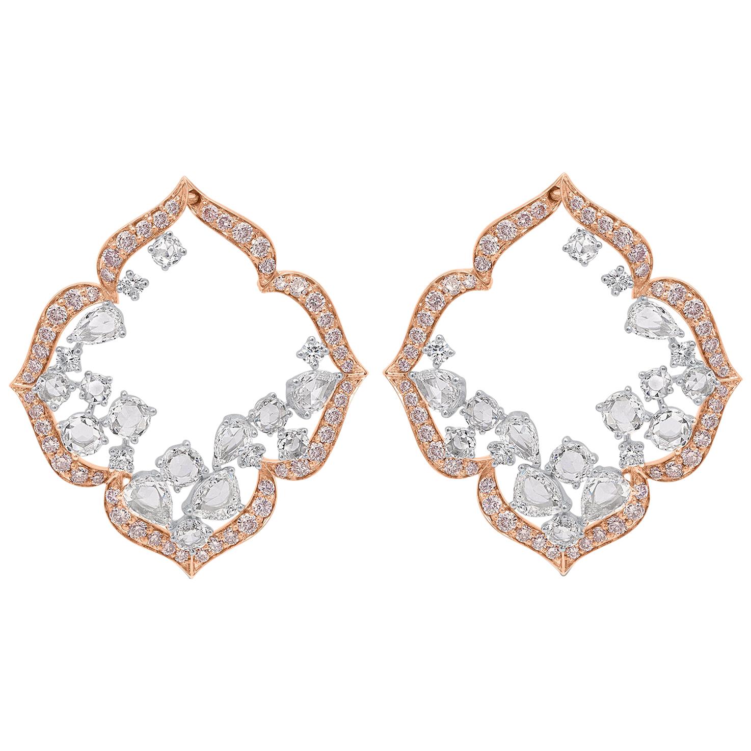 Harakh 5.12 Carat Colorless Natural Pink Diamond 18 Karat Rose Gold Earrings