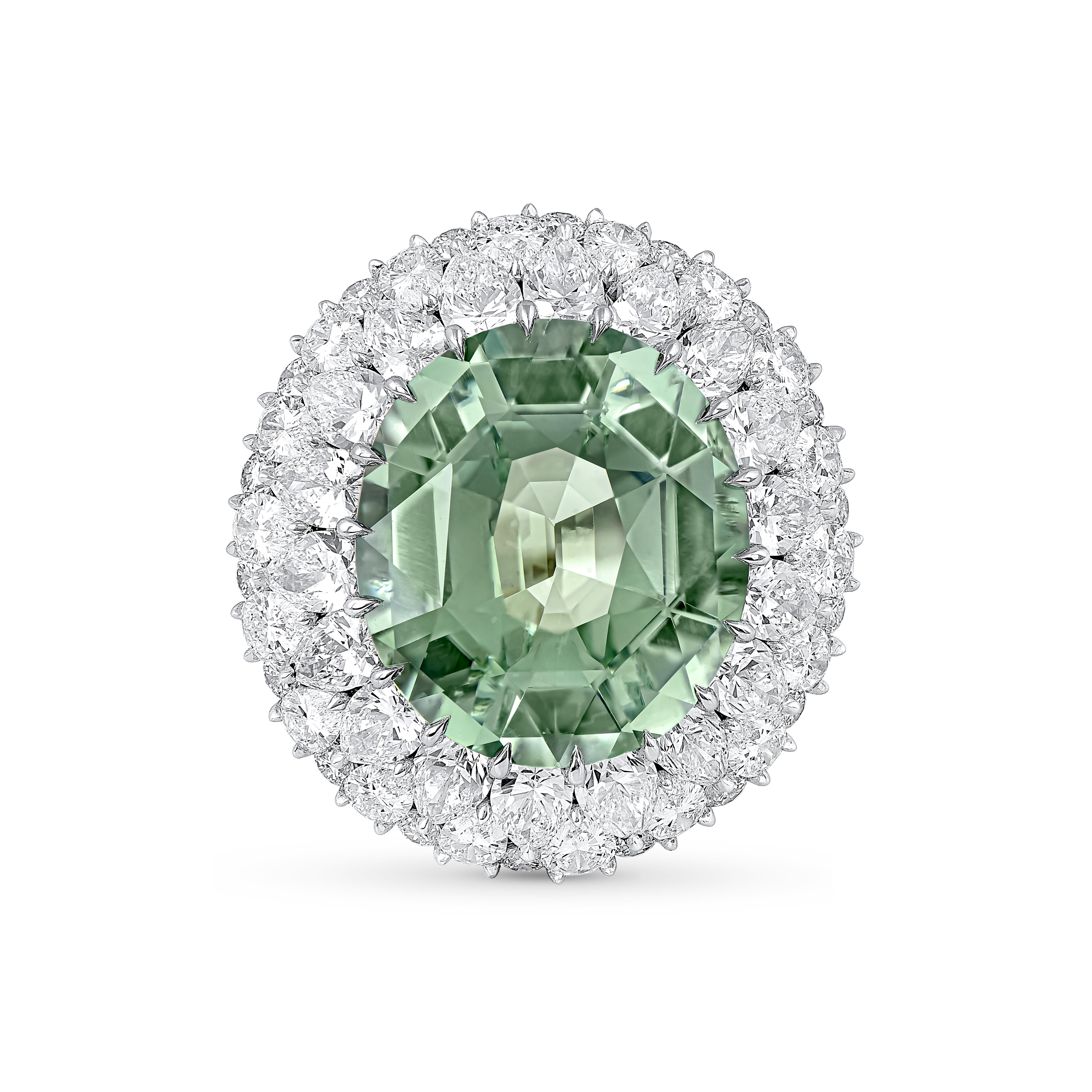 Moderno Harakh 6 1/5 CT Diamante incolore & Tormalina verde Anello a cascata in oro bianco 18K in vendita