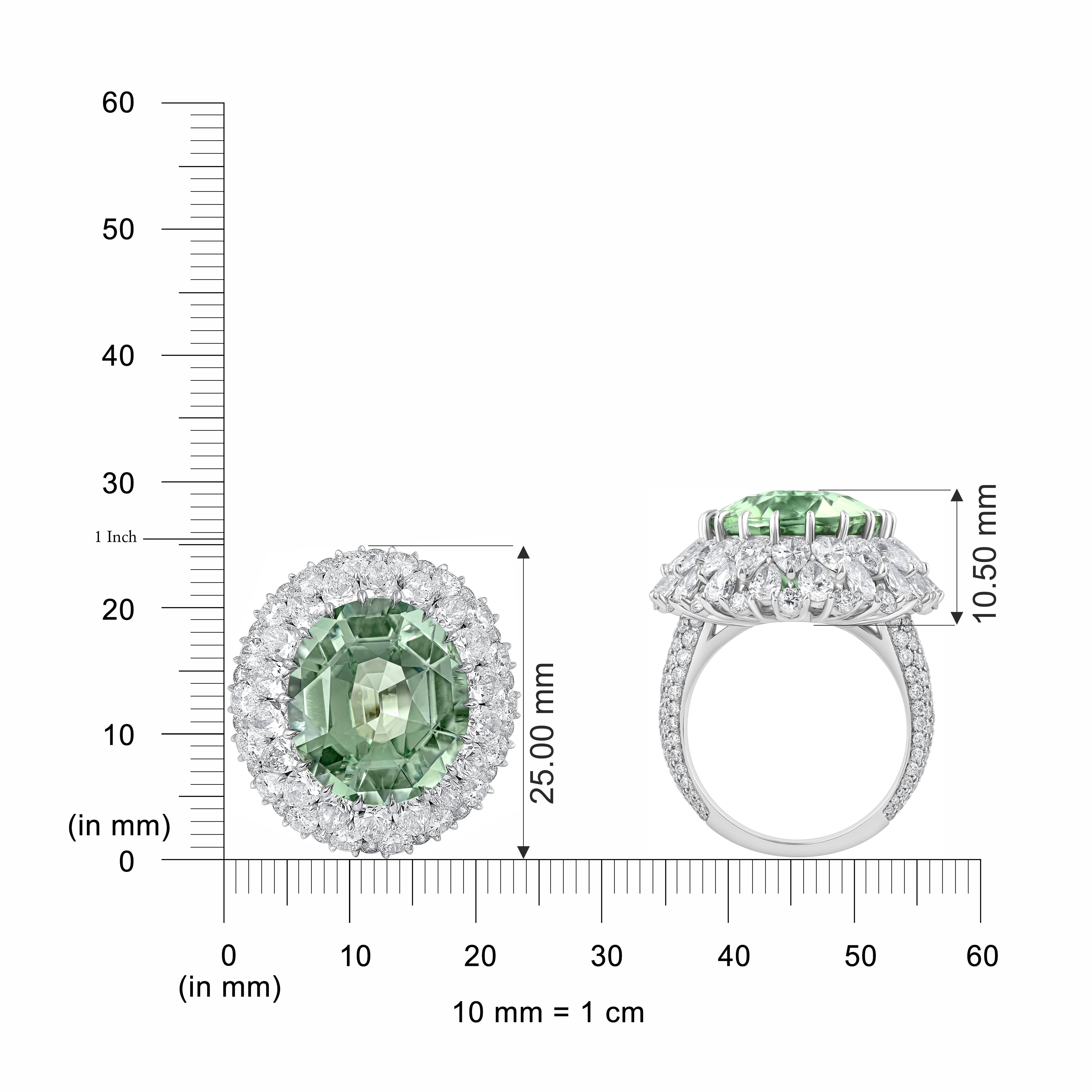 Taglio rotondo Harakh 6 1/5 CT Diamante incolore & Tormalina verde Anello a cascata in oro bianco 18K in vendita