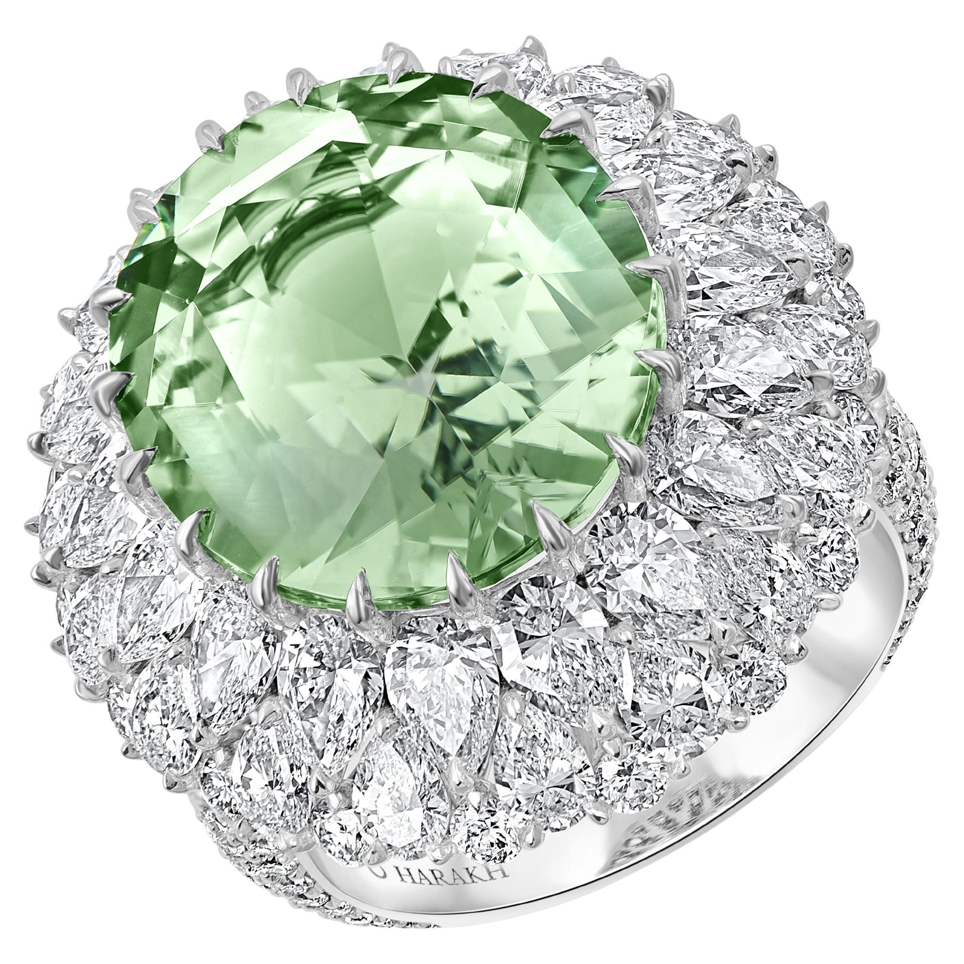 Harakh 6 1/5 CT Diamante incolore & Tormalina verde Anello a cascata in oro bianco 18K in vendita