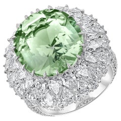 HARAKH 6 1/5 CT Colorless Diamond & Green Tourmaline Cascade Ring 18K White Gold