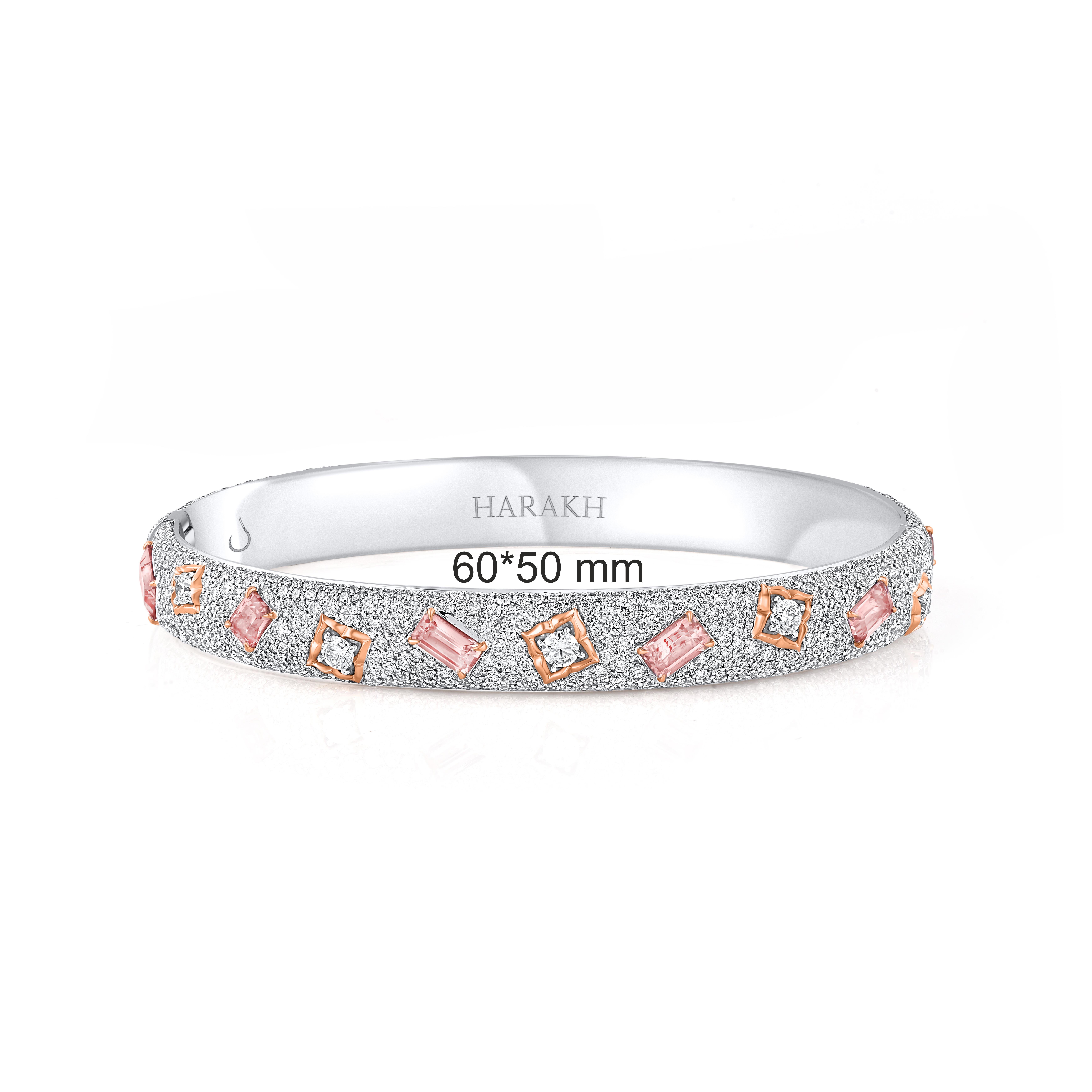 Contemporary HARAKH 6 3/8 CT Colorless Diamond and Tourmaline Mandala Bangle in 18KT Gold For Sale