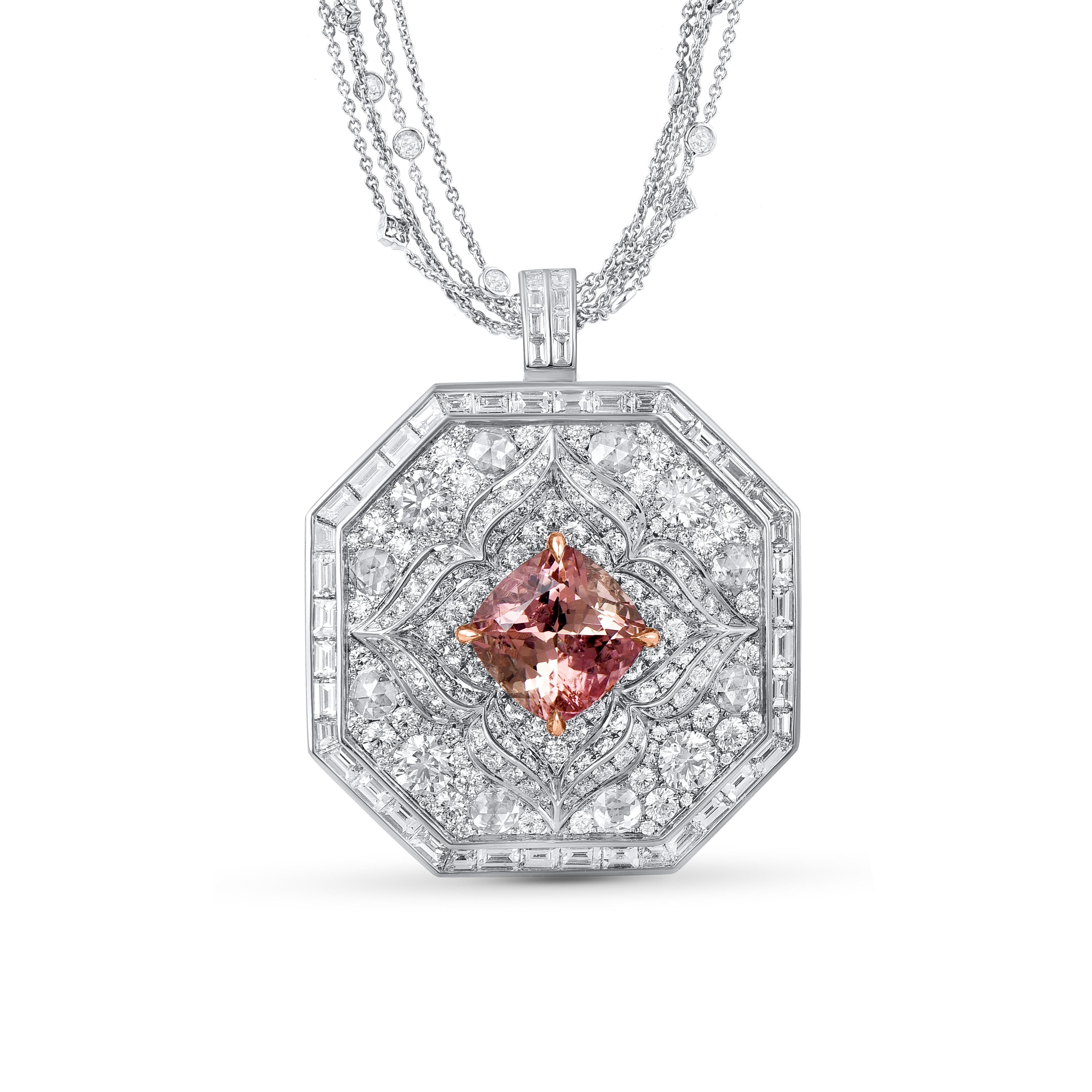 Moderno Collana Mandala in oro 18K con diamanti e tormaline incolori da 7 1/3 CT di Harakh in vendita