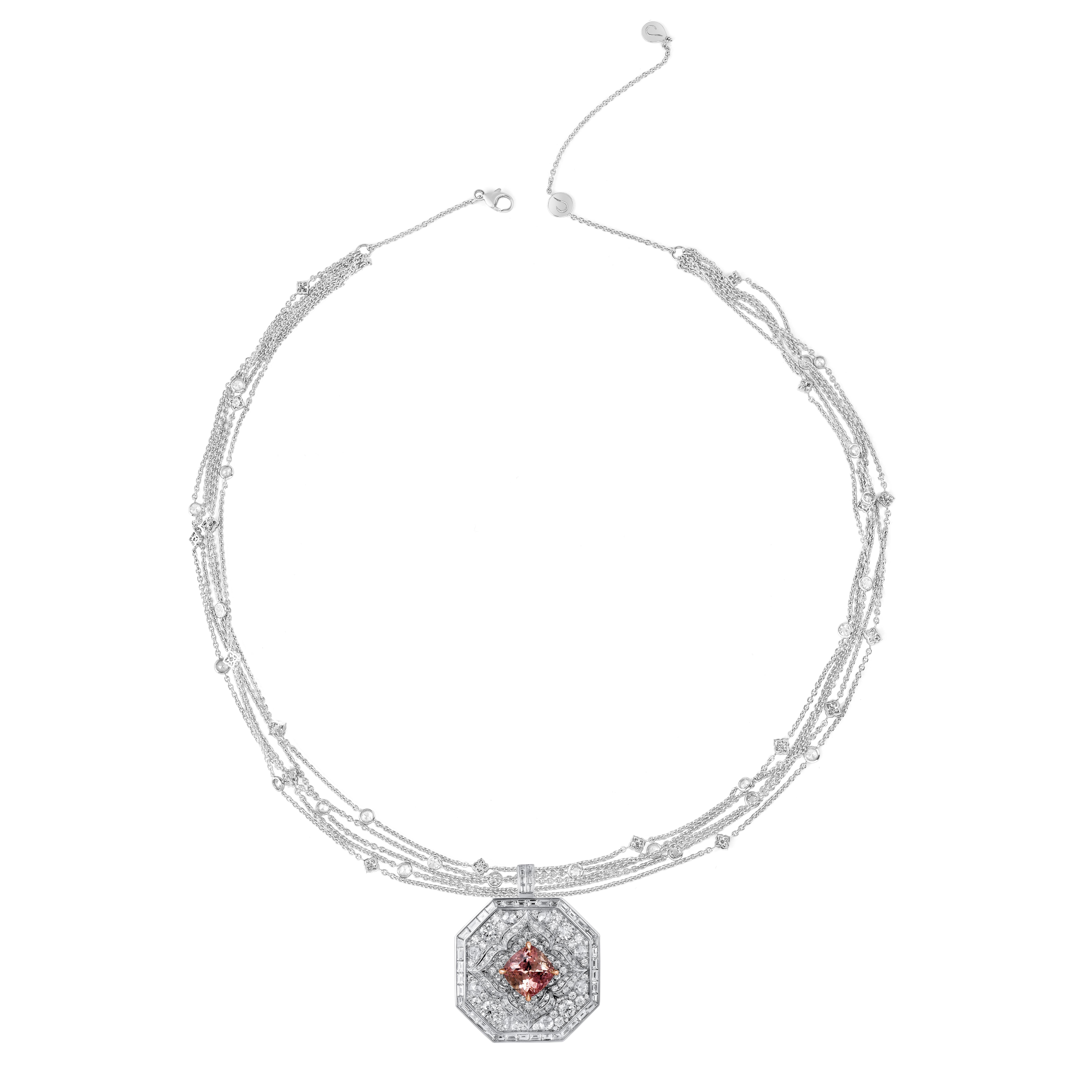 Taglio brillante Collana Mandala in oro 18K con diamanti e tormaline incolori da 7 1/3 CT di Harakh in vendita