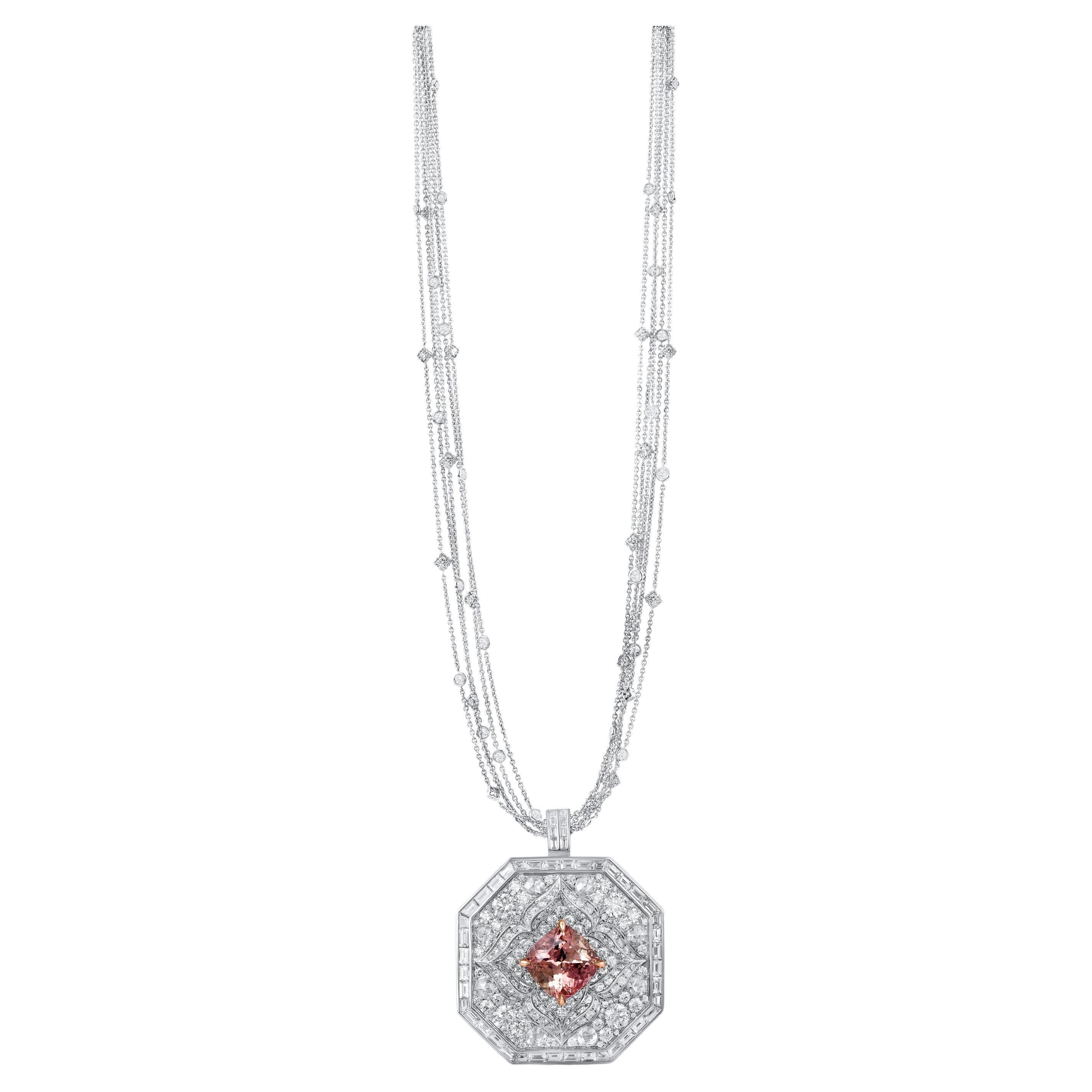 Collana Mandala in oro 18K con diamanti e tormaline incolori da 7 1/3 CT di Harakh in vendita