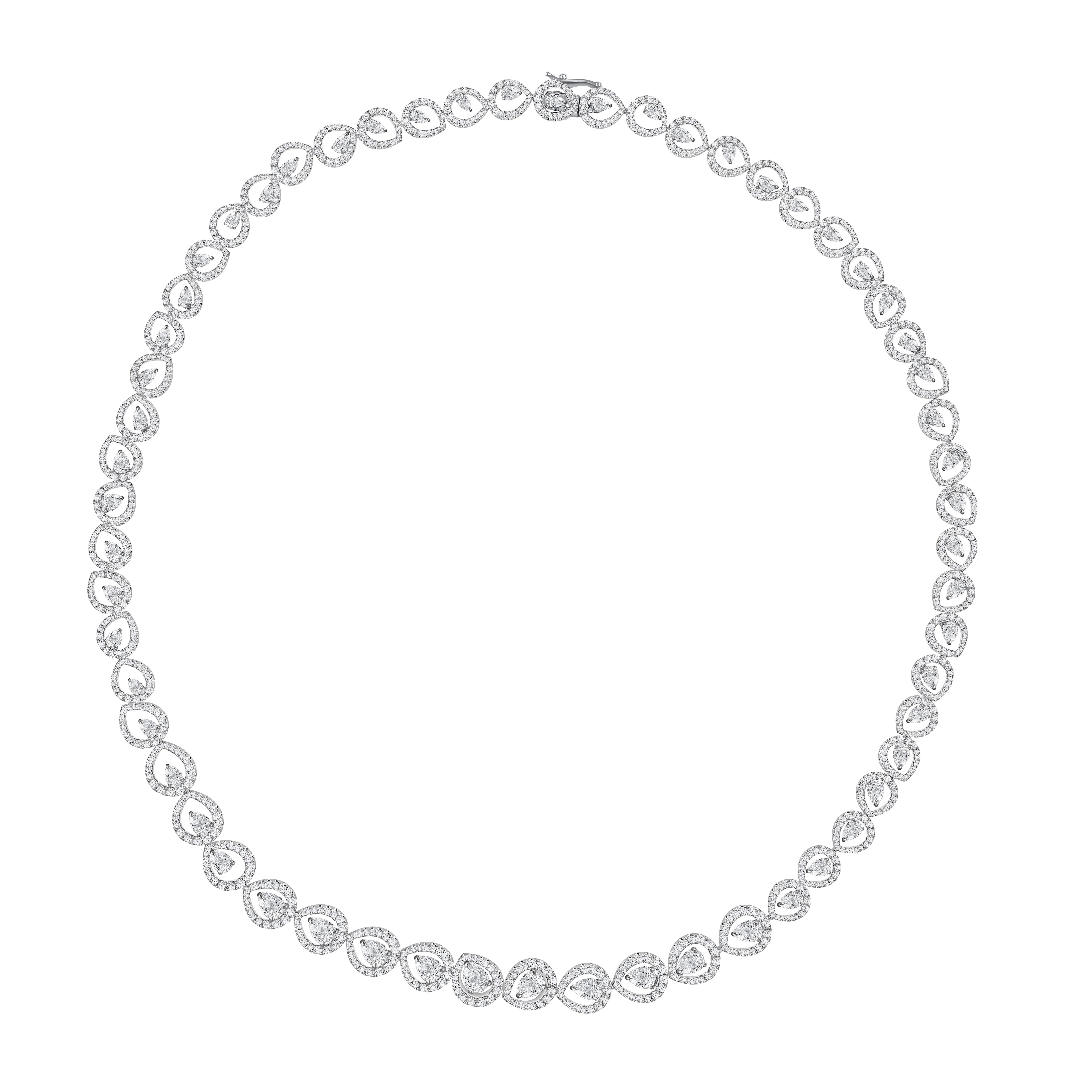 HARAKH 7 3/4 Karat natürlicher farbloser Diamant-Tennis-Halskette aus 18KT Weißgold im Angebot