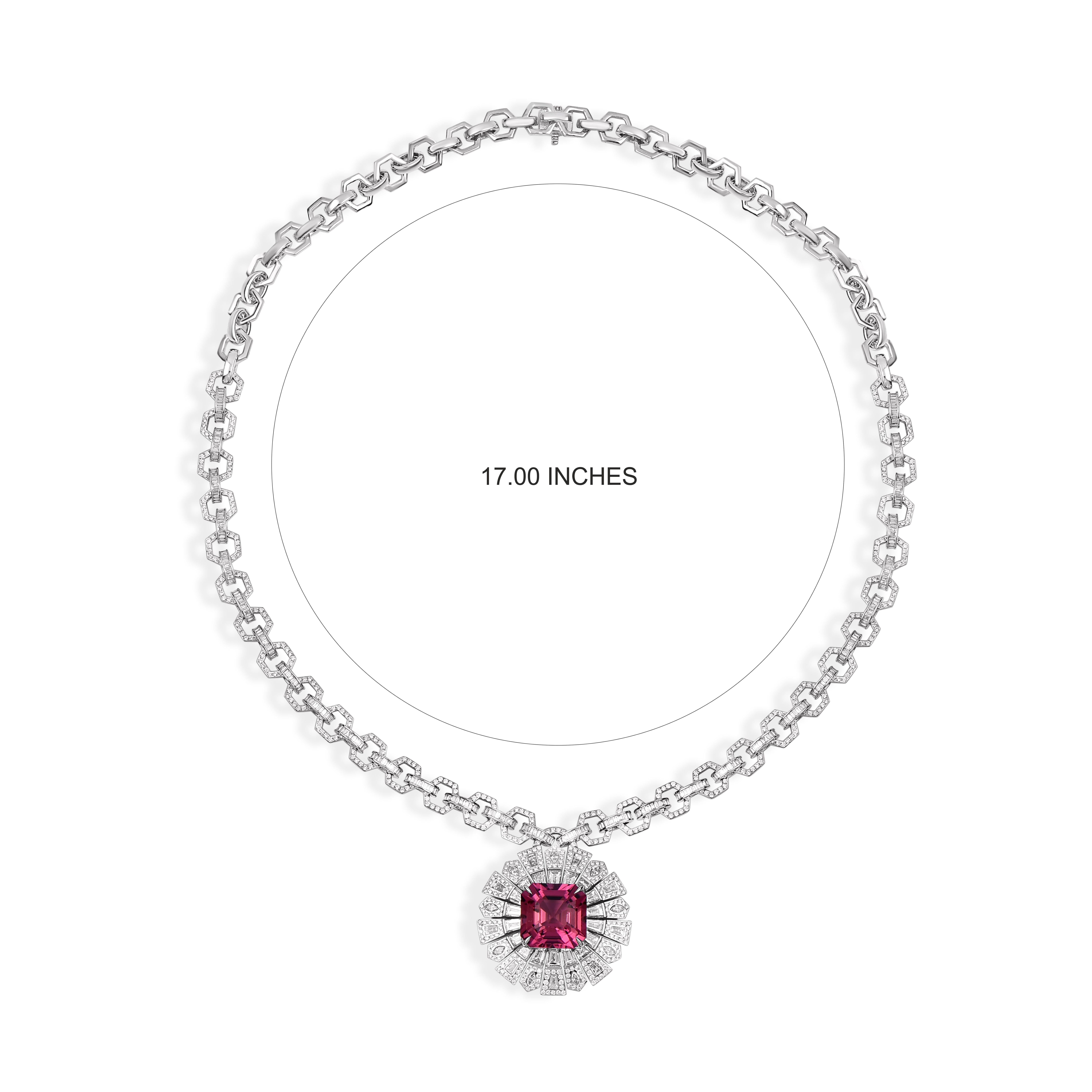 Contemporary HARAKH 7 7/8 CT Colorless Diamond and Ruby Jaipur Mystery Sunlight Necklace For Sale