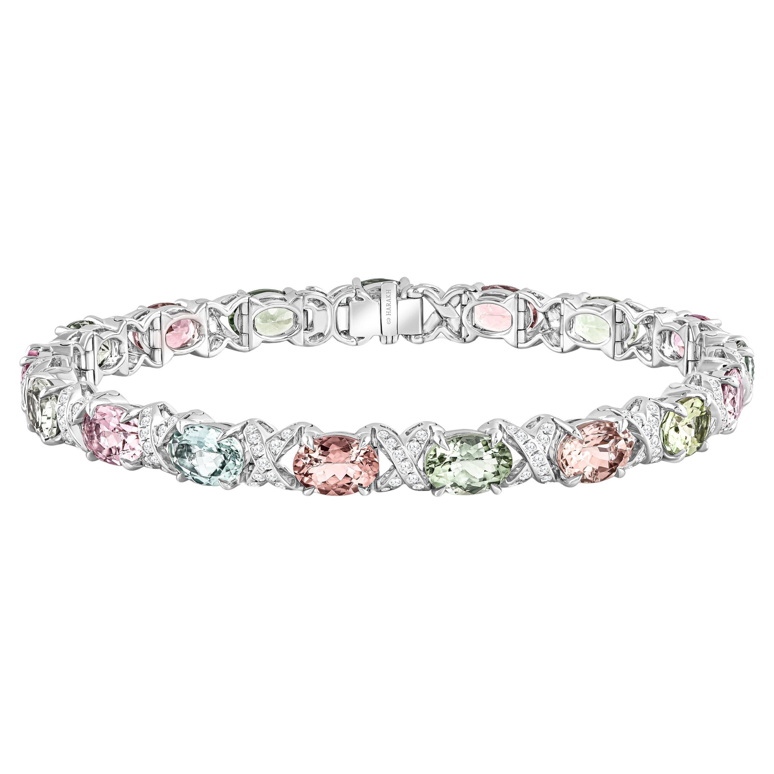 HARAKH 7/8 Carat Colorless Diamond and Tourmaline Raindrop Bracelet in 18KT Gold For Sale