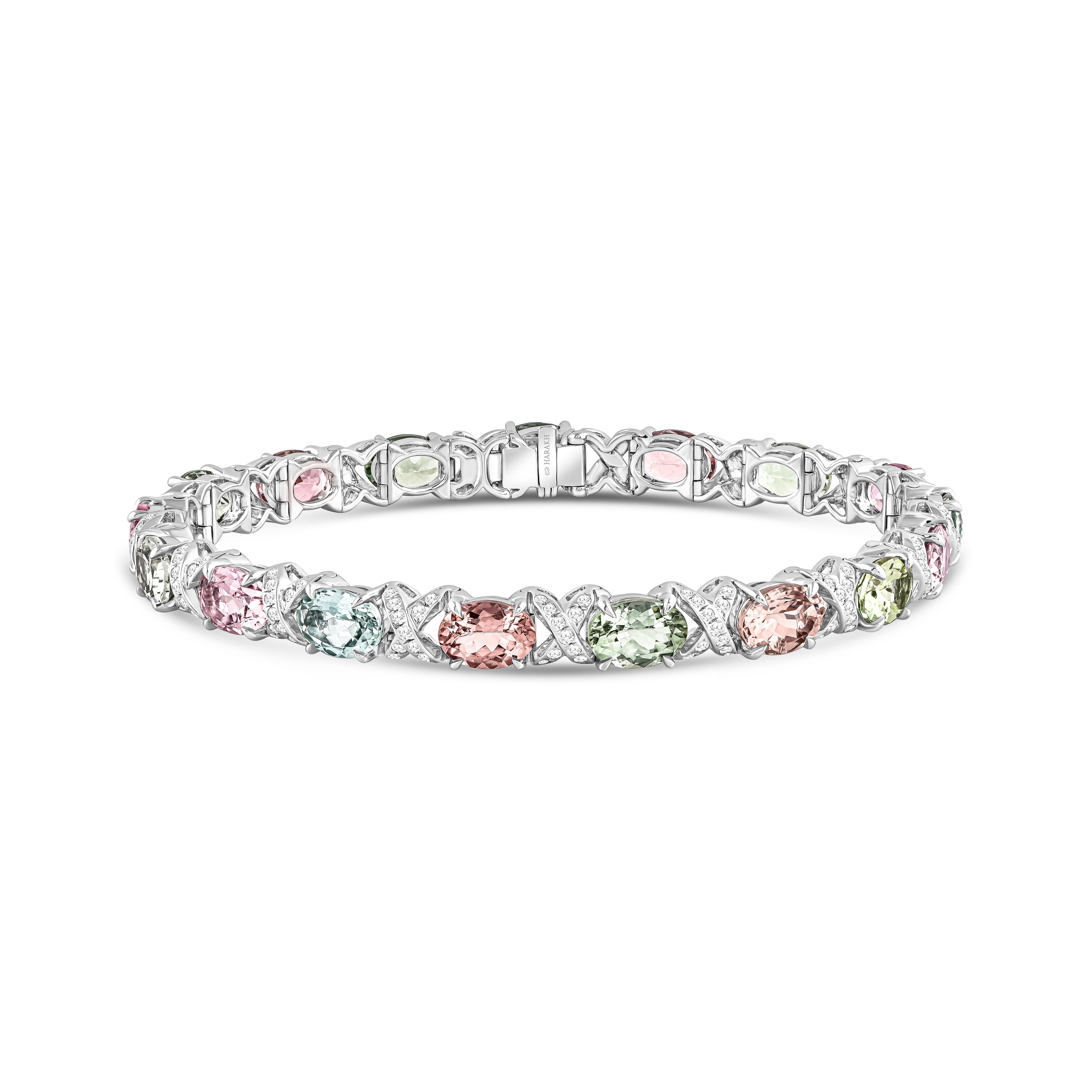 HARAKH 7/8 Carat Colorless Diamond and Tourmaline Raindrop Bracelet in 18KT Gold