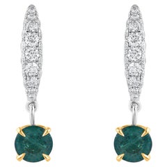 HARAKH Pendientes Abrazadera de Oro de 18 KT con Diamante Incoloro de 7/8 Quilates y Gota de Lluvia de Esmeralda